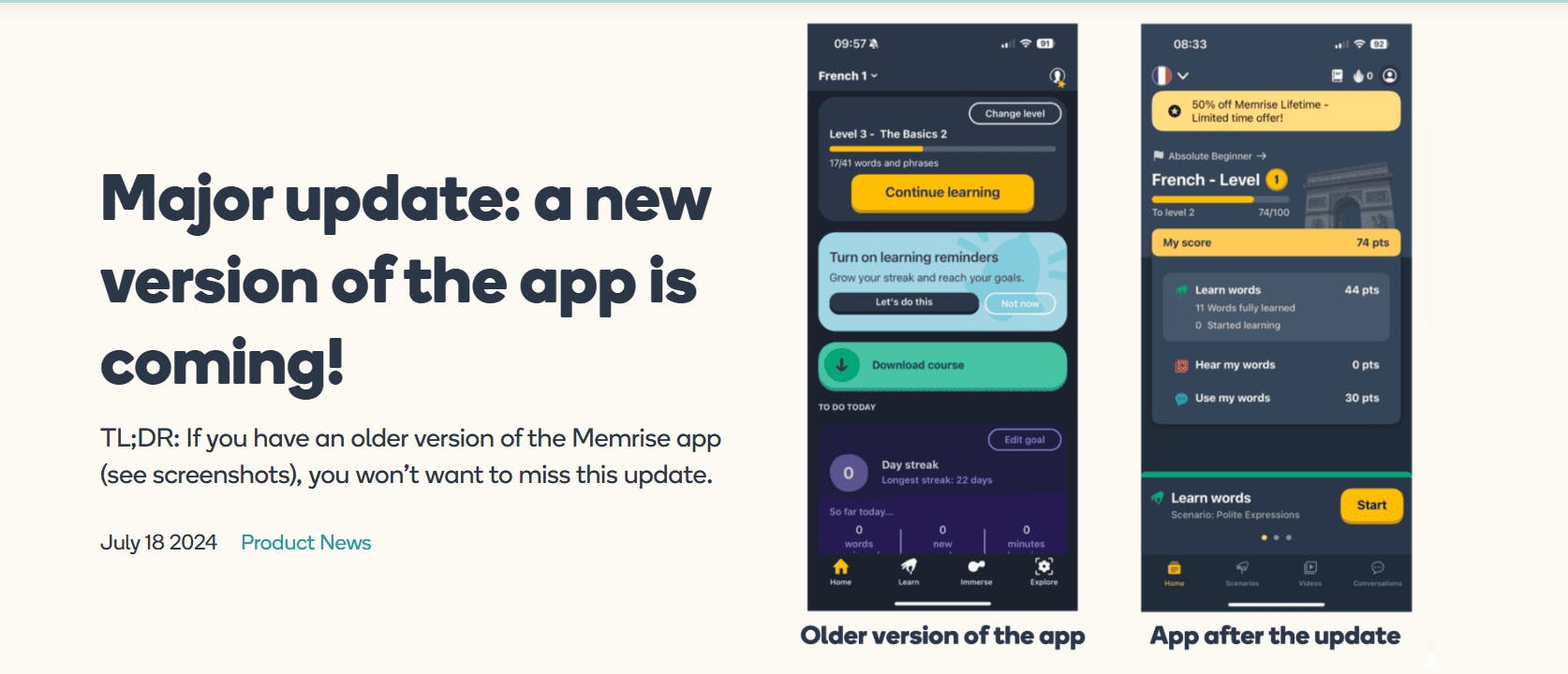 Memrise app update