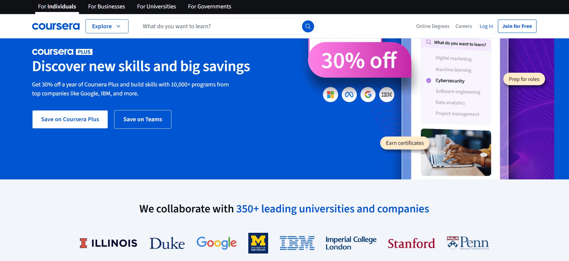 Coursera landing page