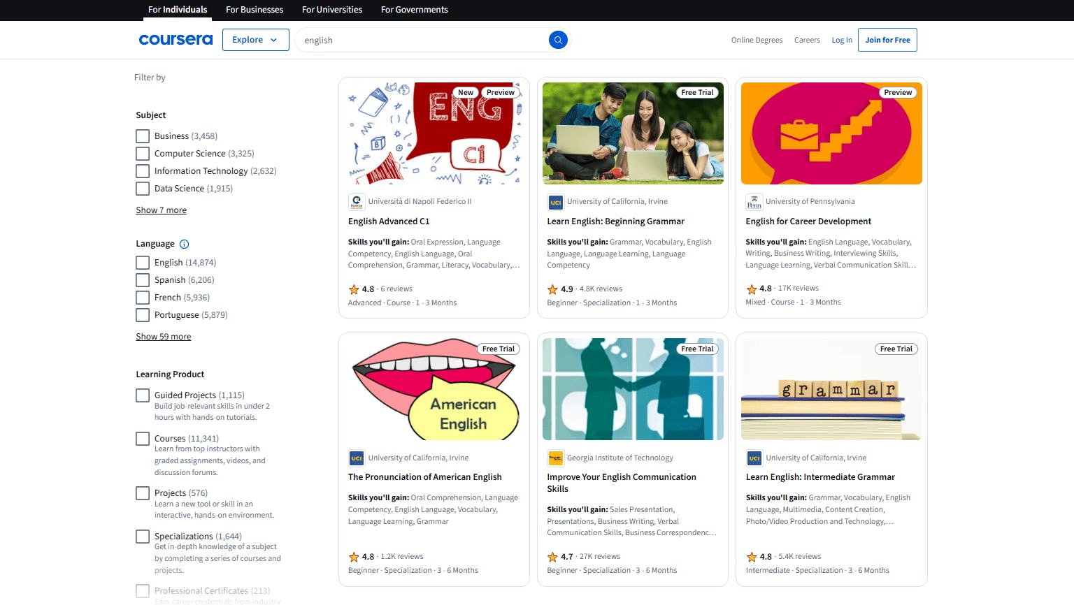 Coursera English lessons