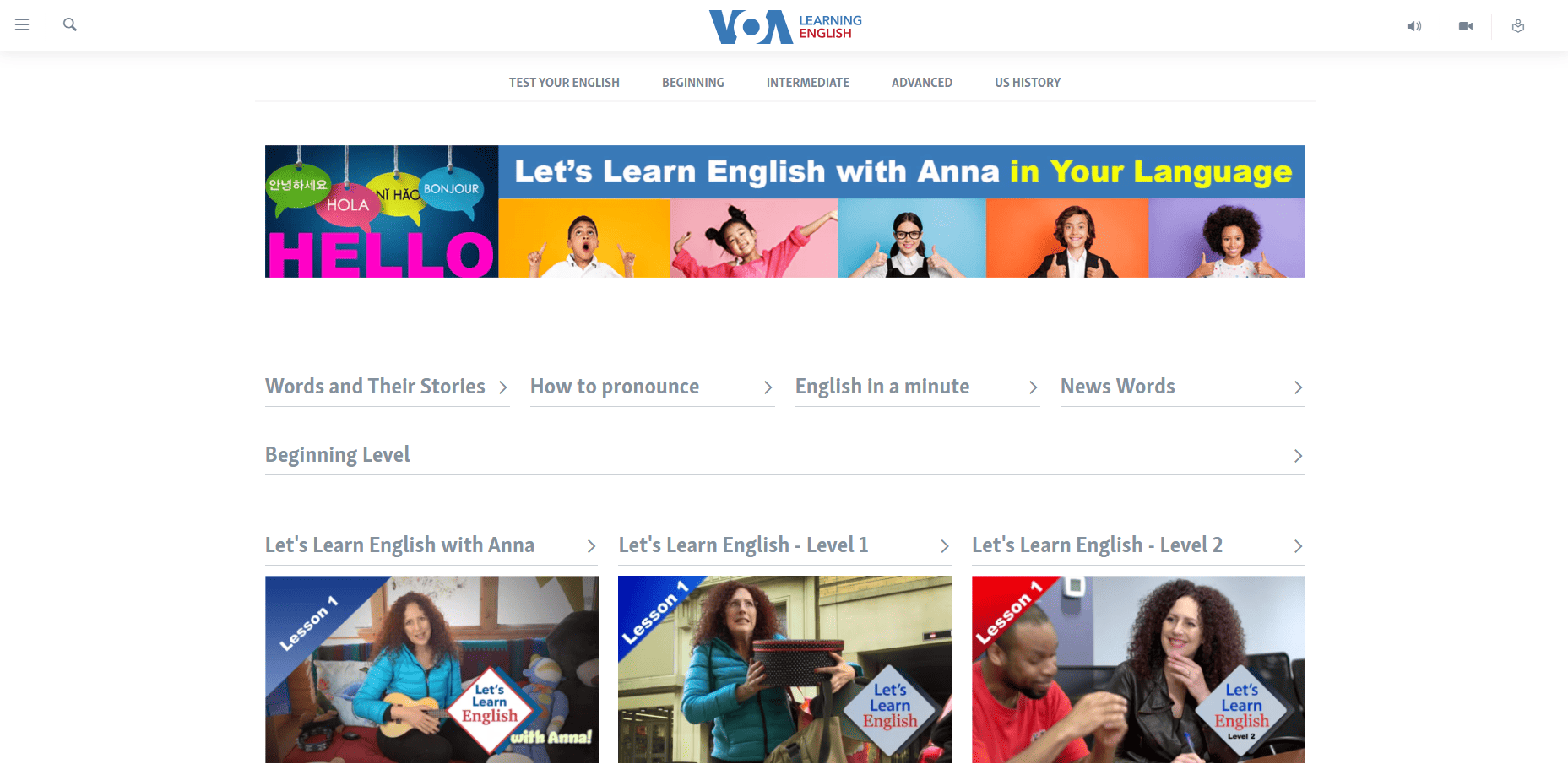 VOA Learning English - strona gł&oacute;wna