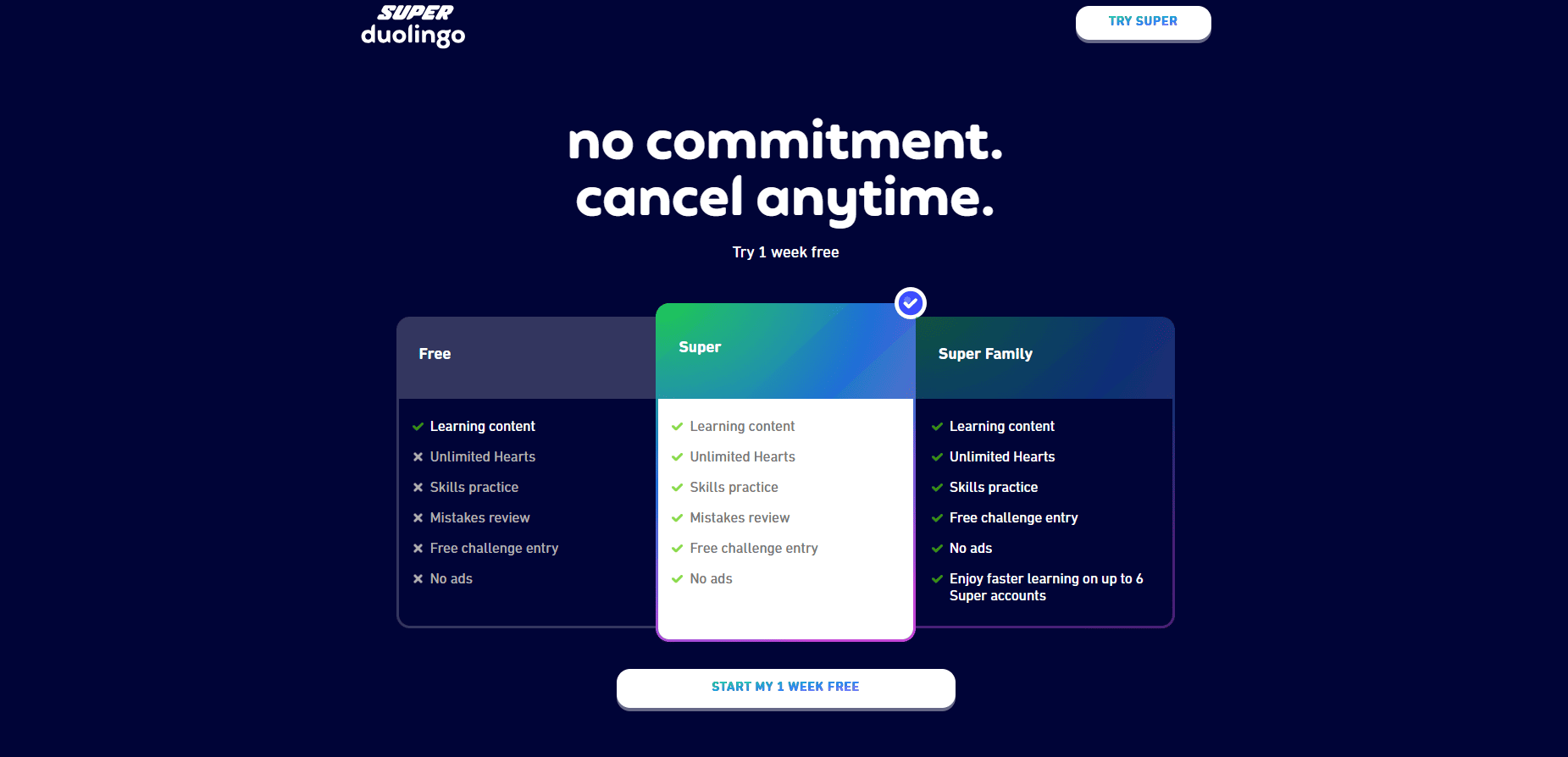Duolingo plans comparison