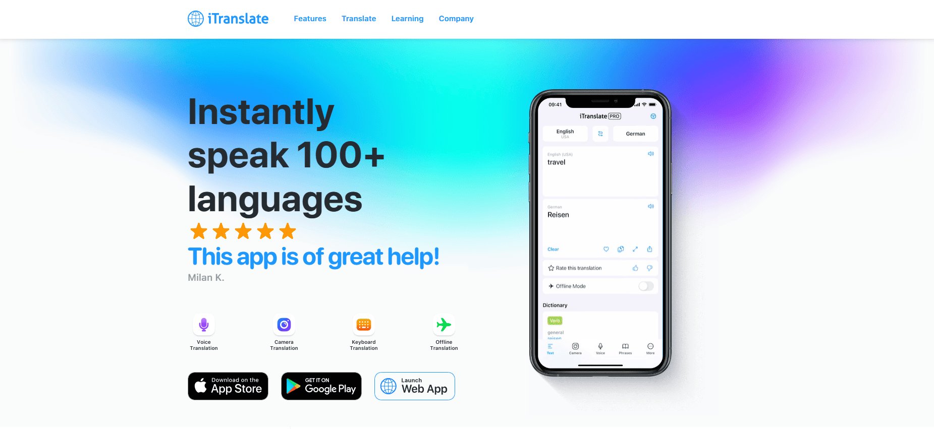 iTranslate - Main Page