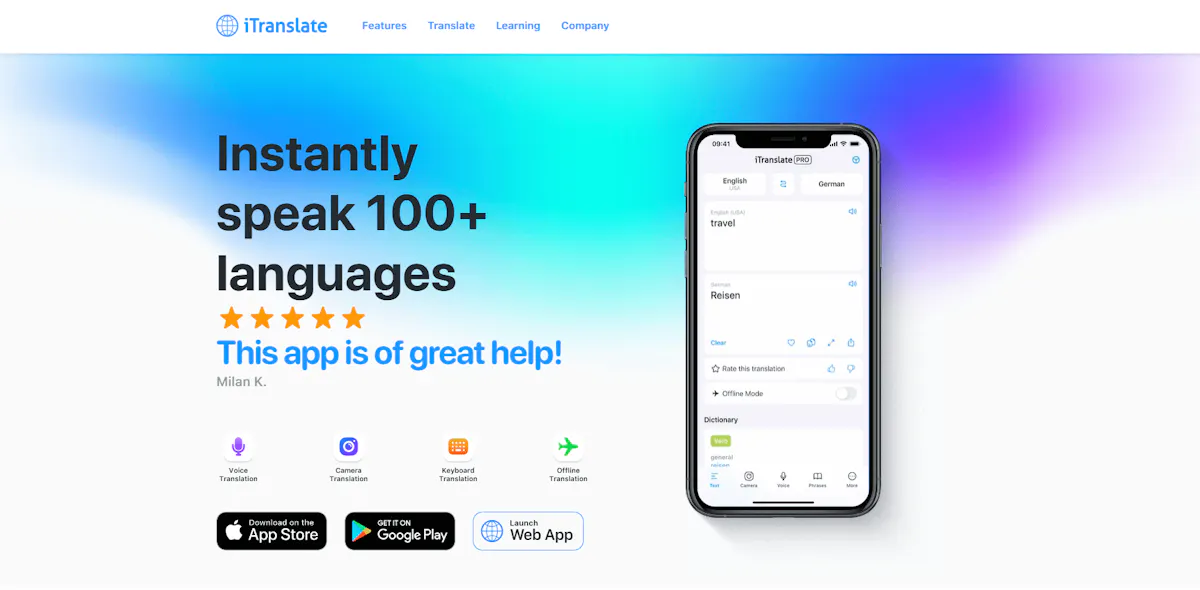 iTranslate - Main Page