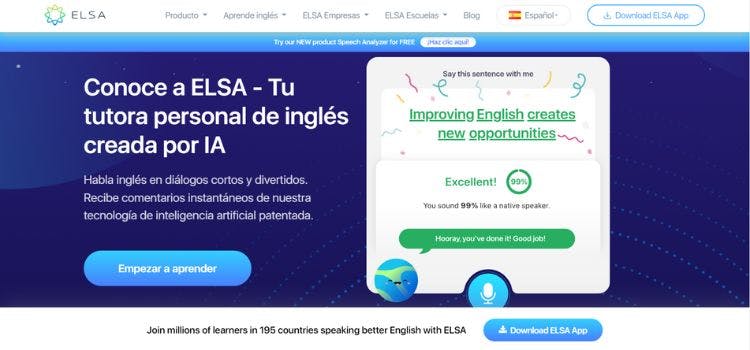 página de inicio de Elsa Speak
