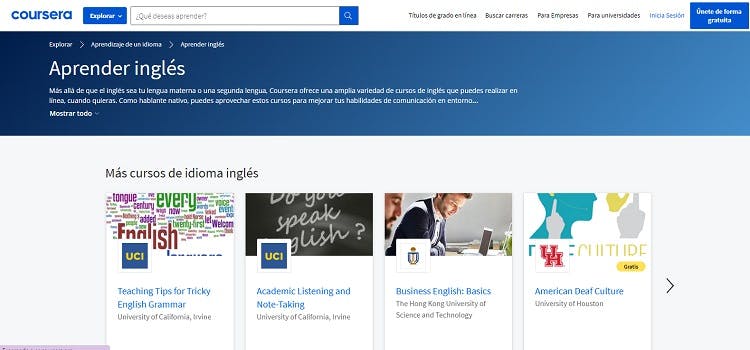 Coursera pour apprendre l'anglais avec certificat | site web