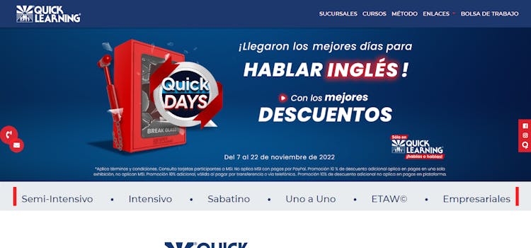 Página web del curso de inglés Quick Learning