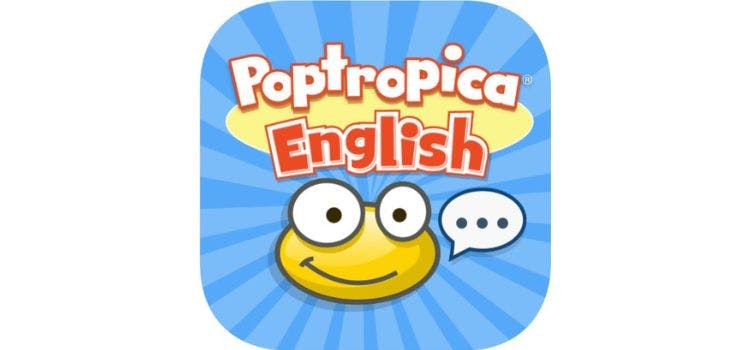 Logo do Poptropica English | Emoji sorridente amarelo com nuvem de pensamento