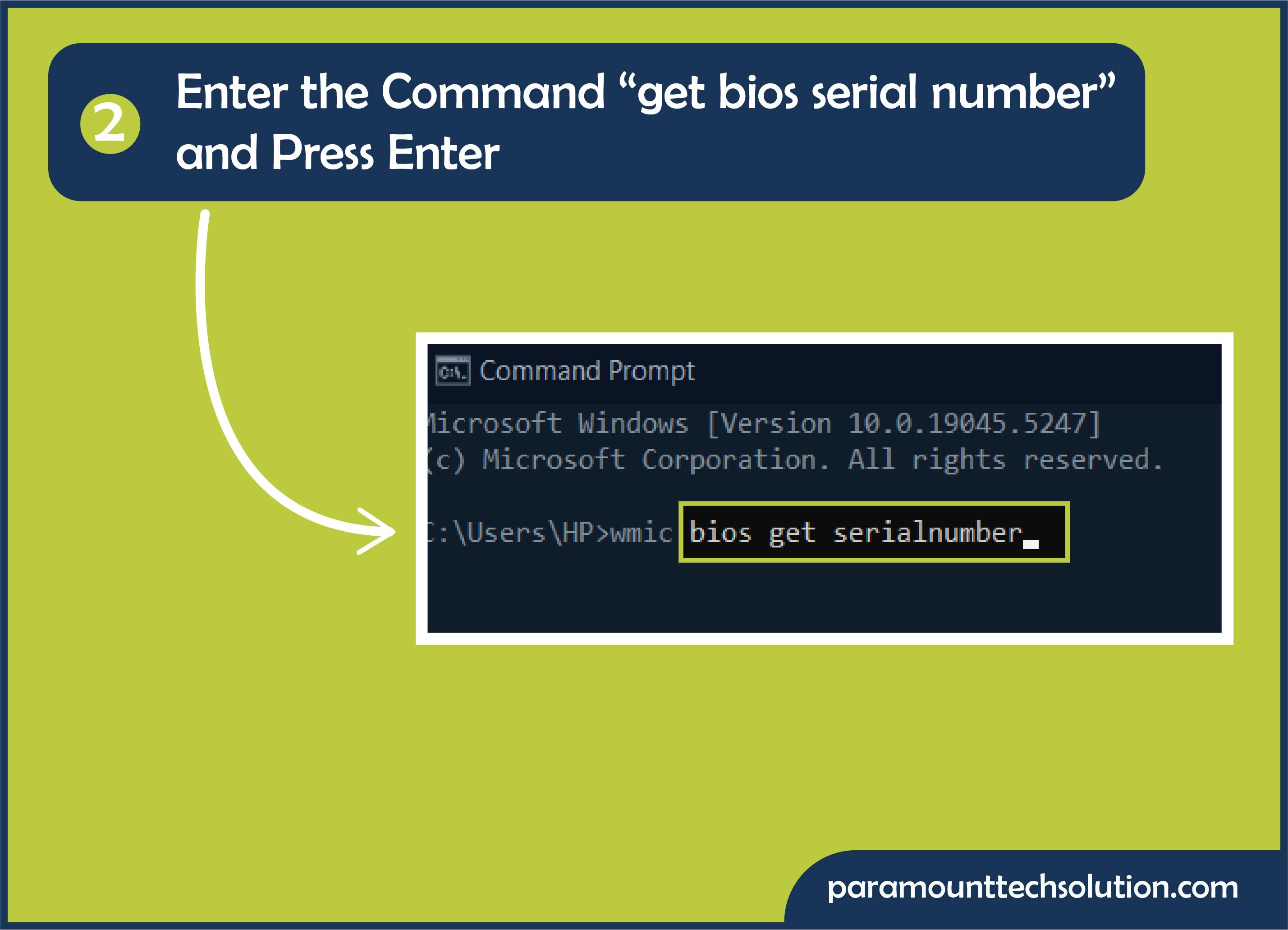 Enter the command “get bios serial number