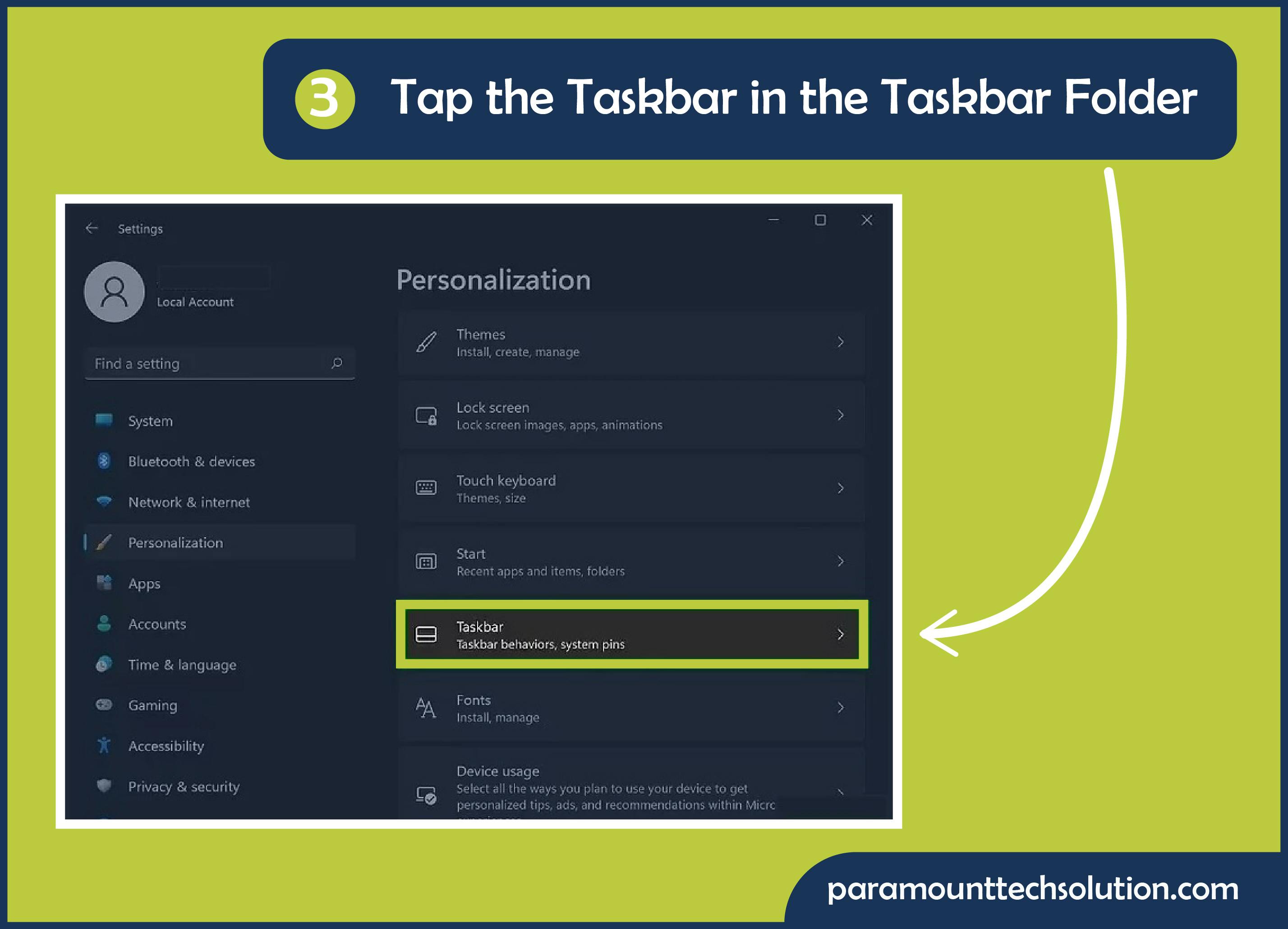 Now  tap the Taskbar in the taskbar folder