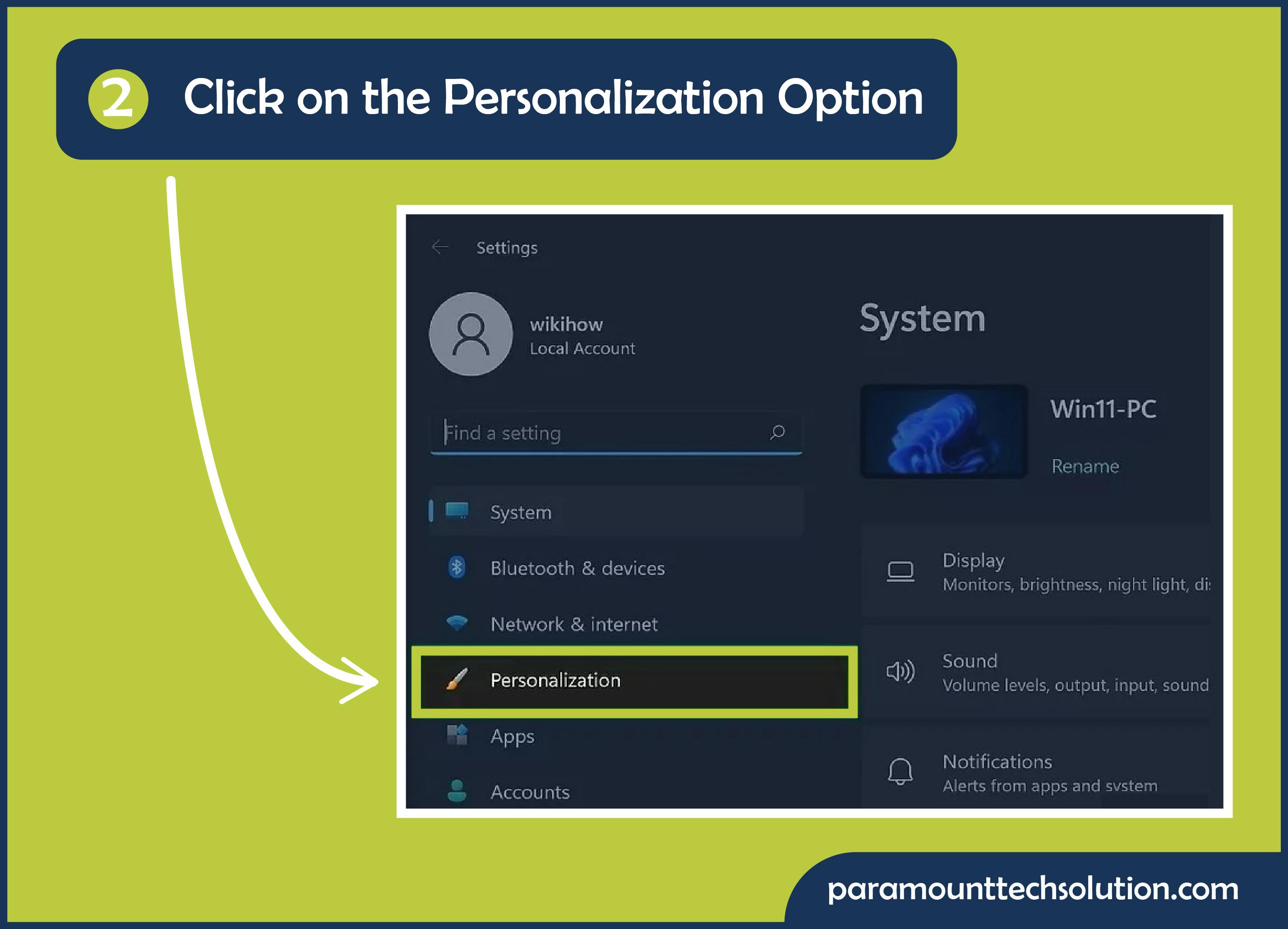 Click on the Personalization option