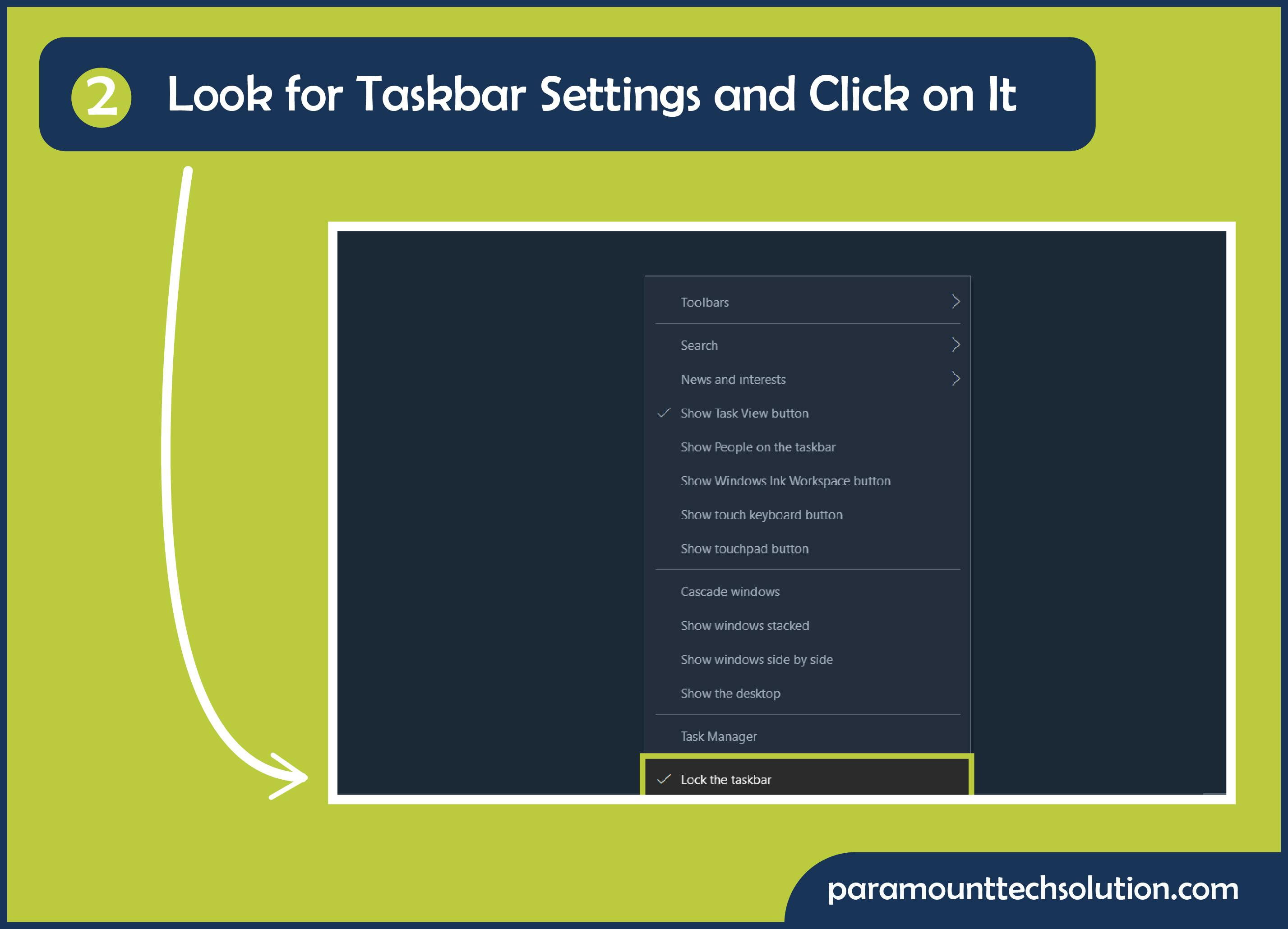 Check Taskbar Settings and click on it