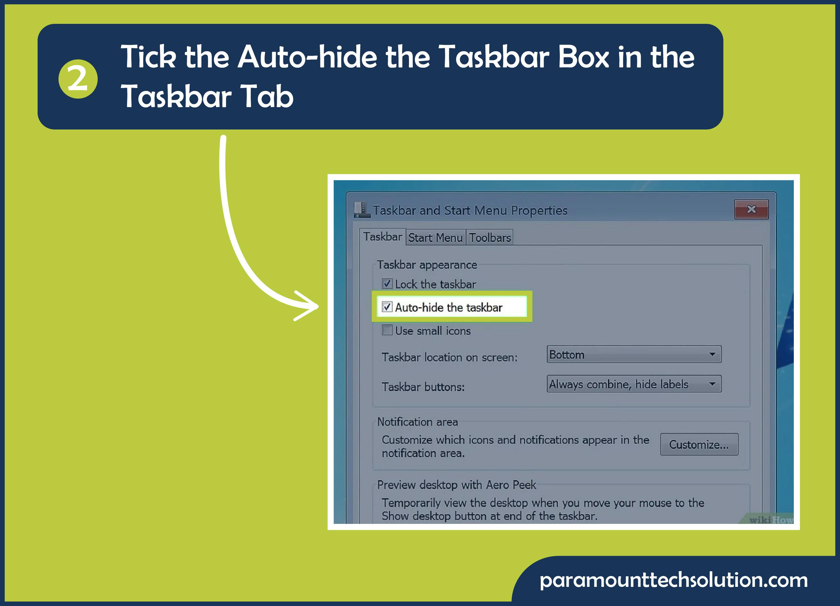 Tick the Auto hide the taskbar box