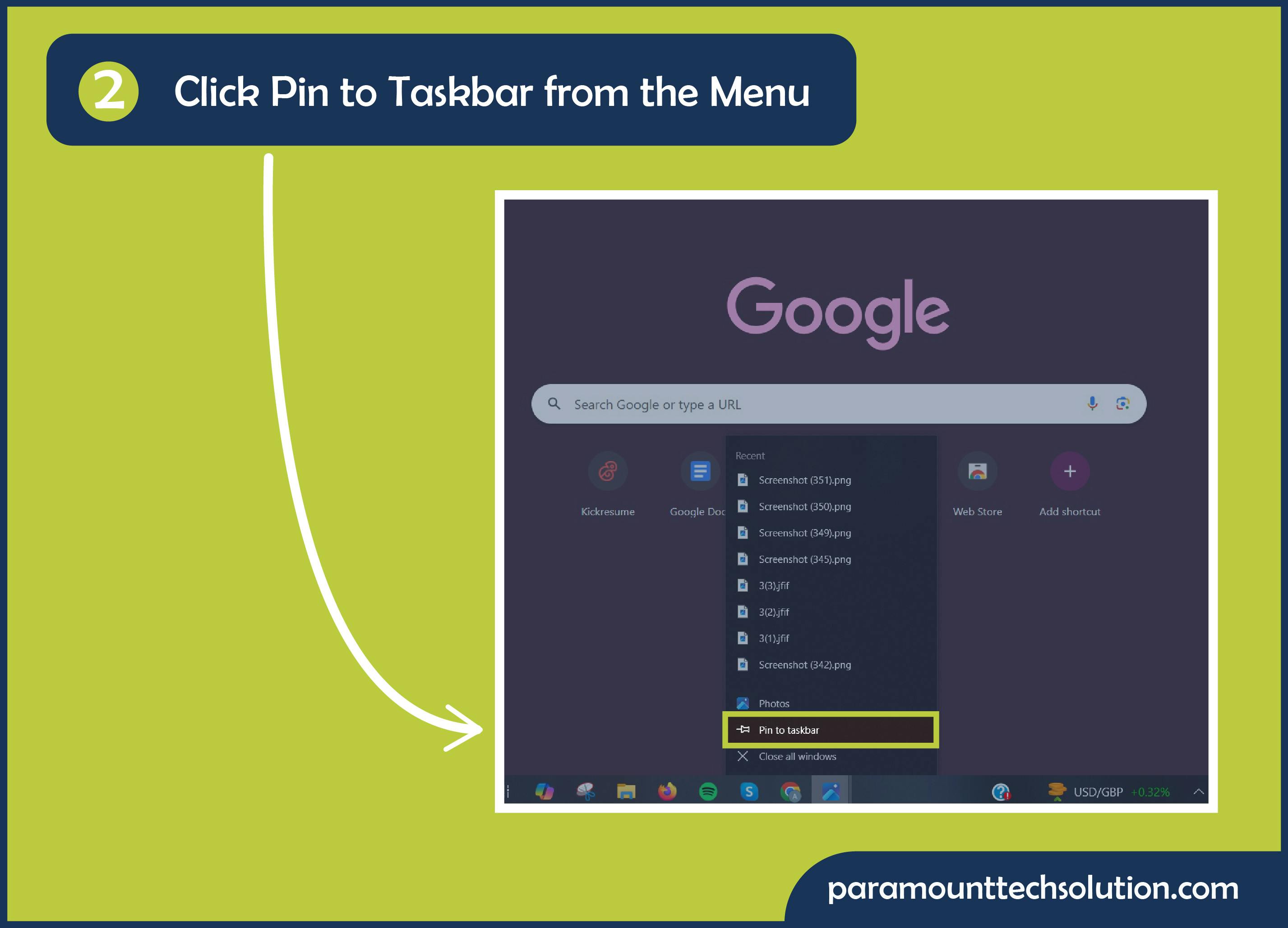 Click Pin to taskbar from the menu.