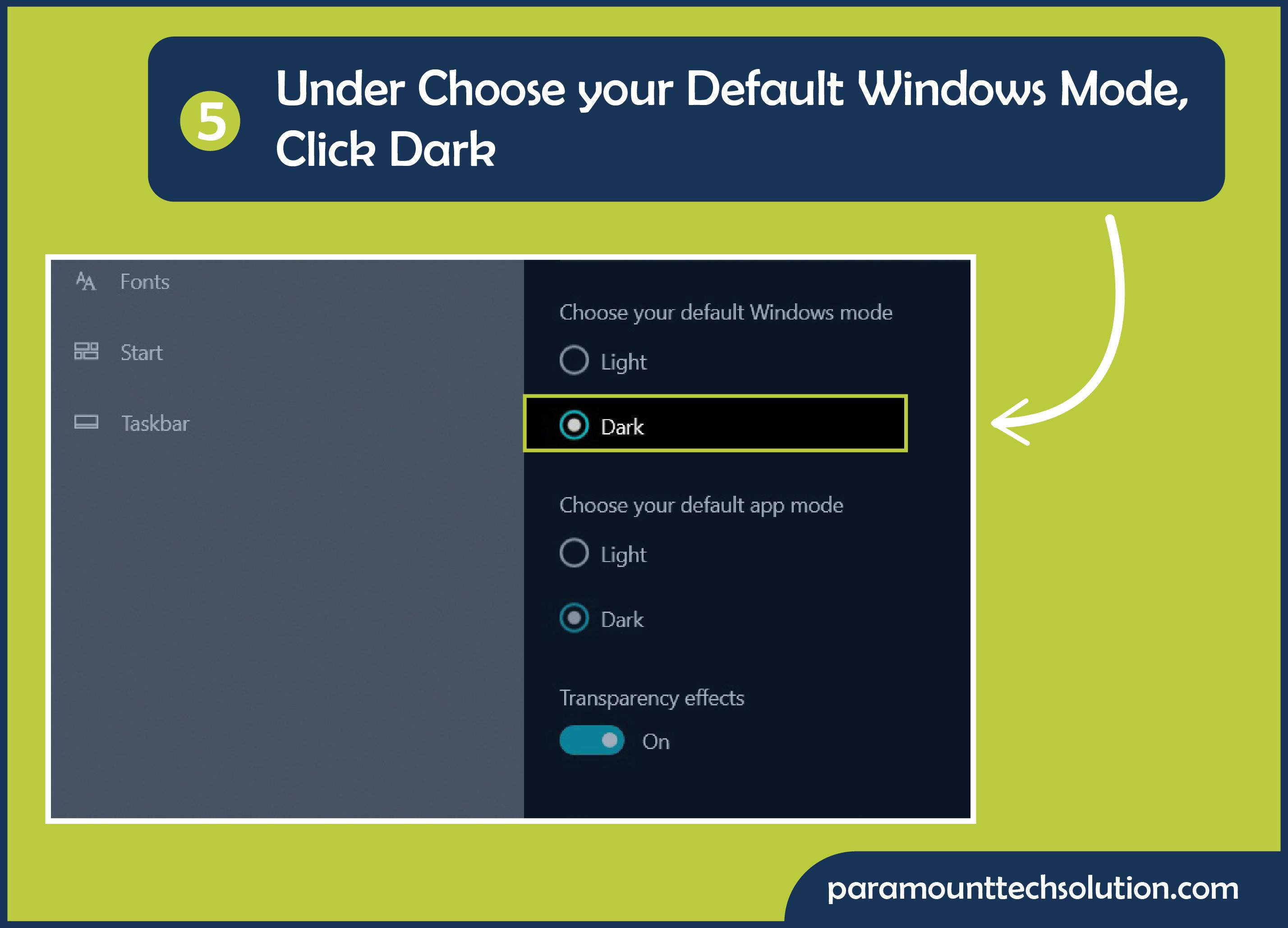  under choose your default Windows mode