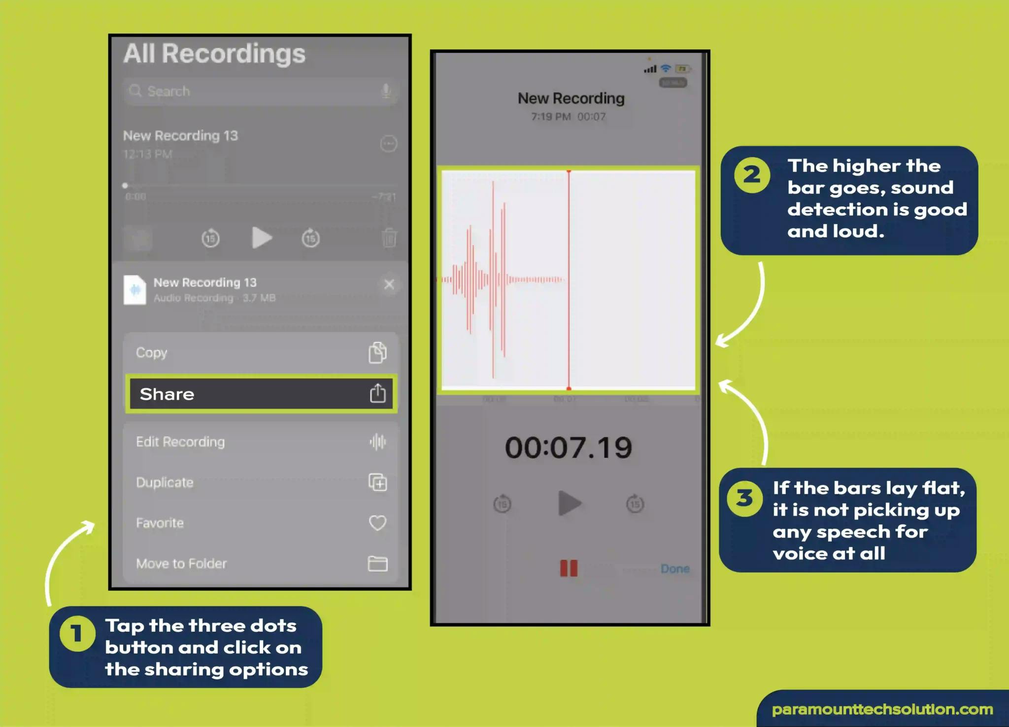 Start the Voice Call Recording and turn on the near device.