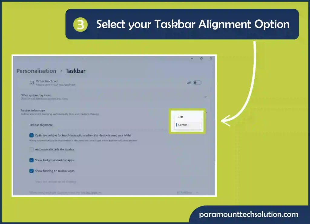 Select your Taskbar alignment option