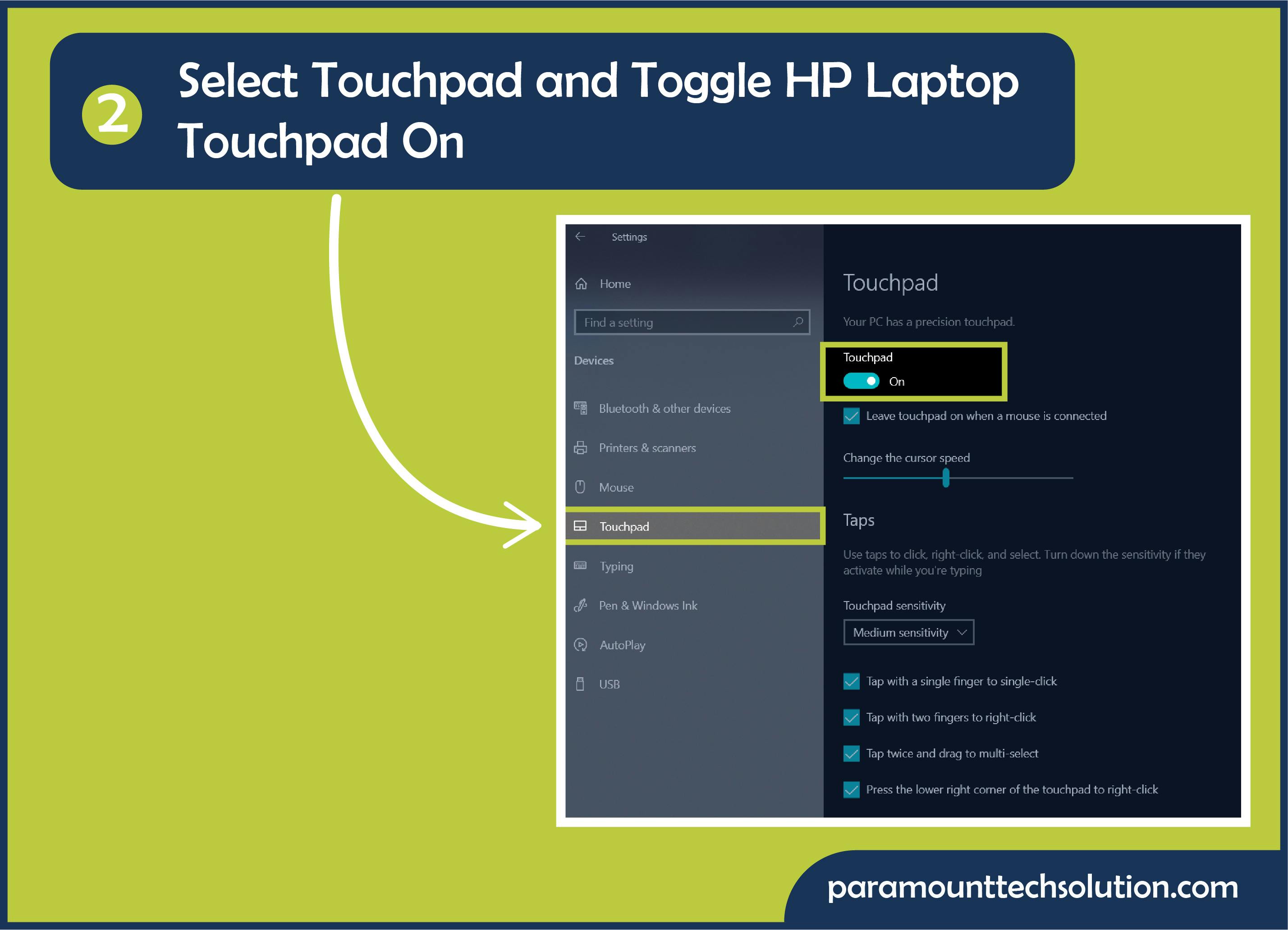 Select Touchpad and toggle HP