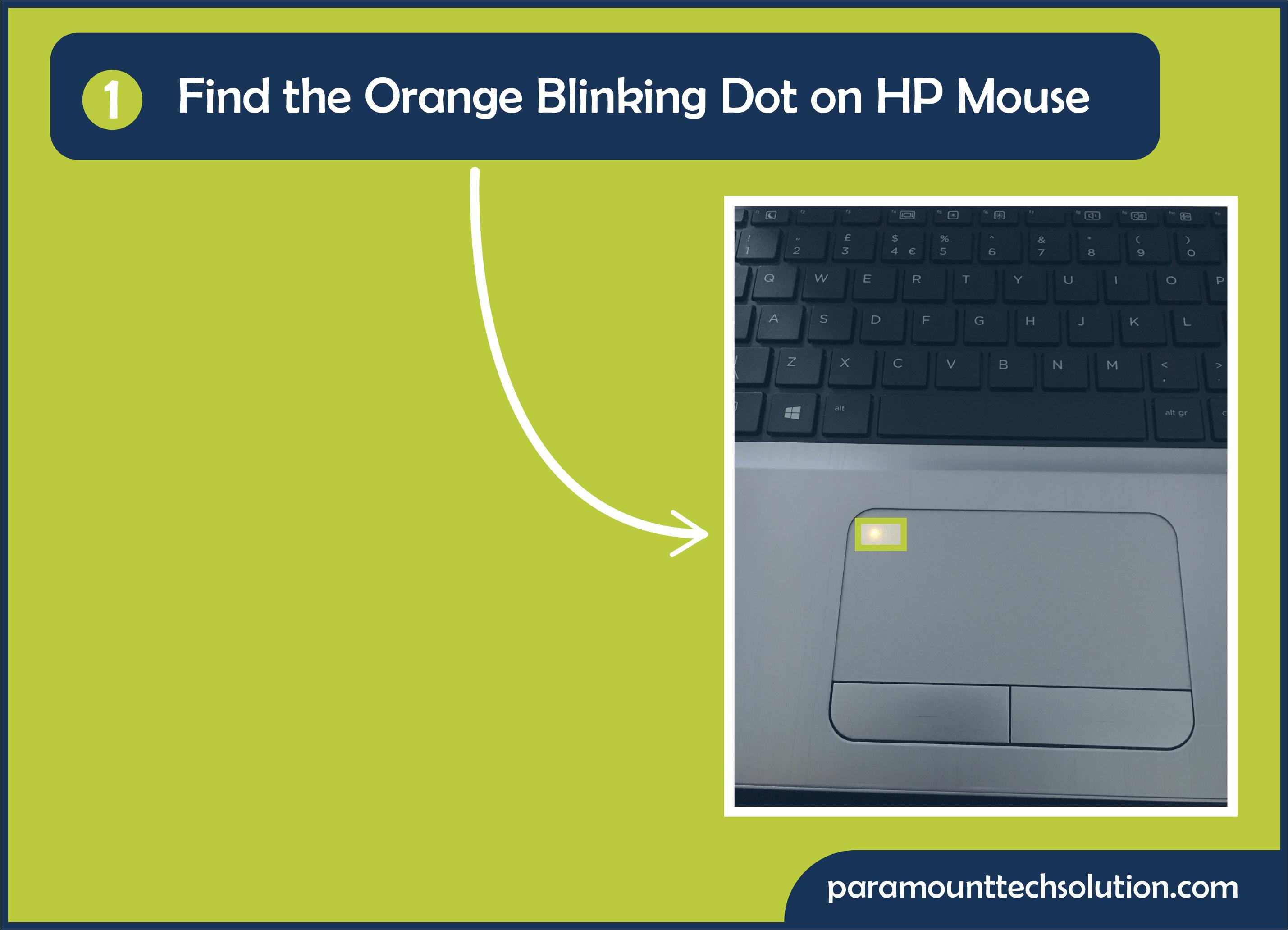  Find the orange blinking dot on HP mouse