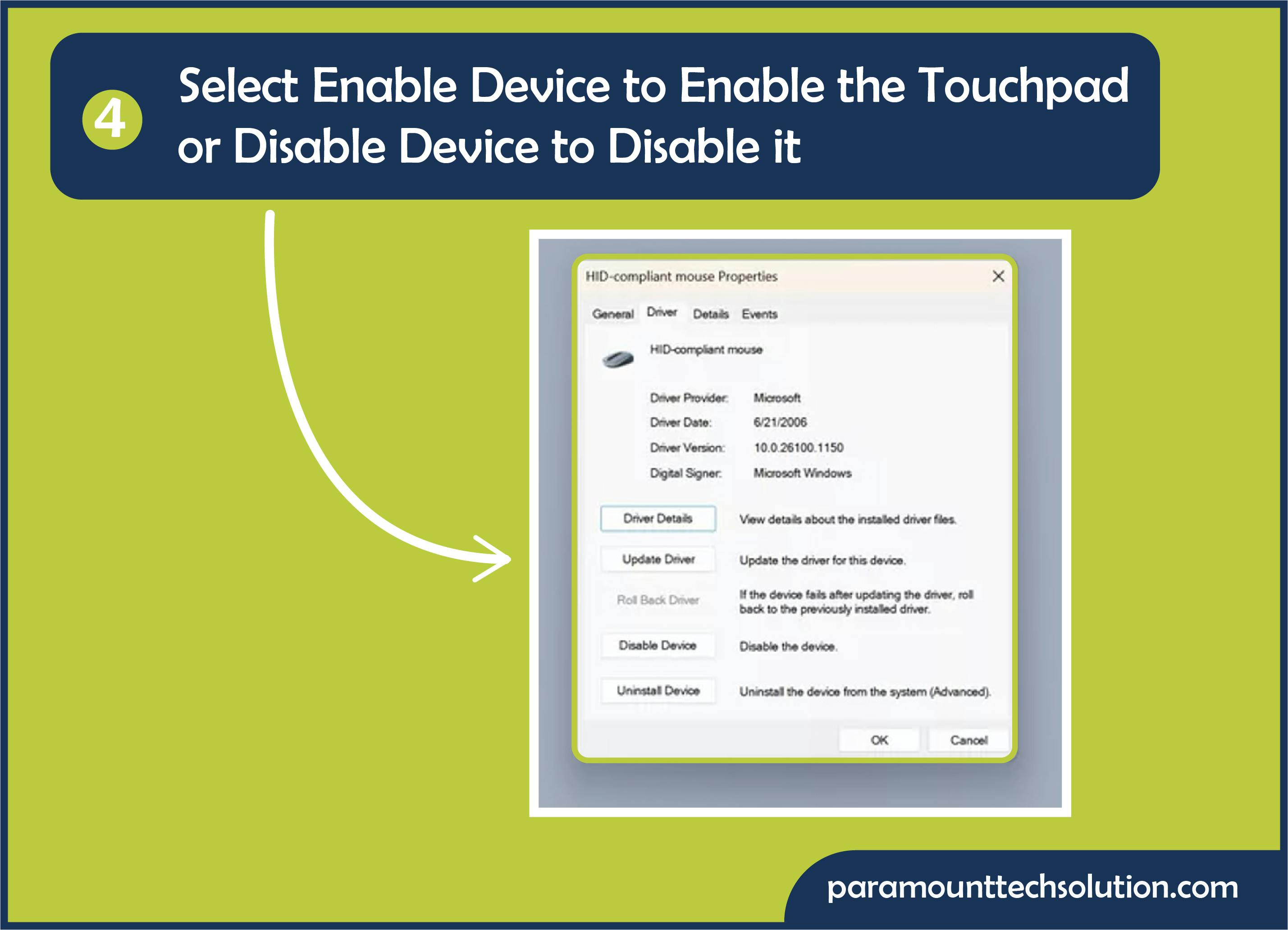 Select Enable Device to unlock touchpad