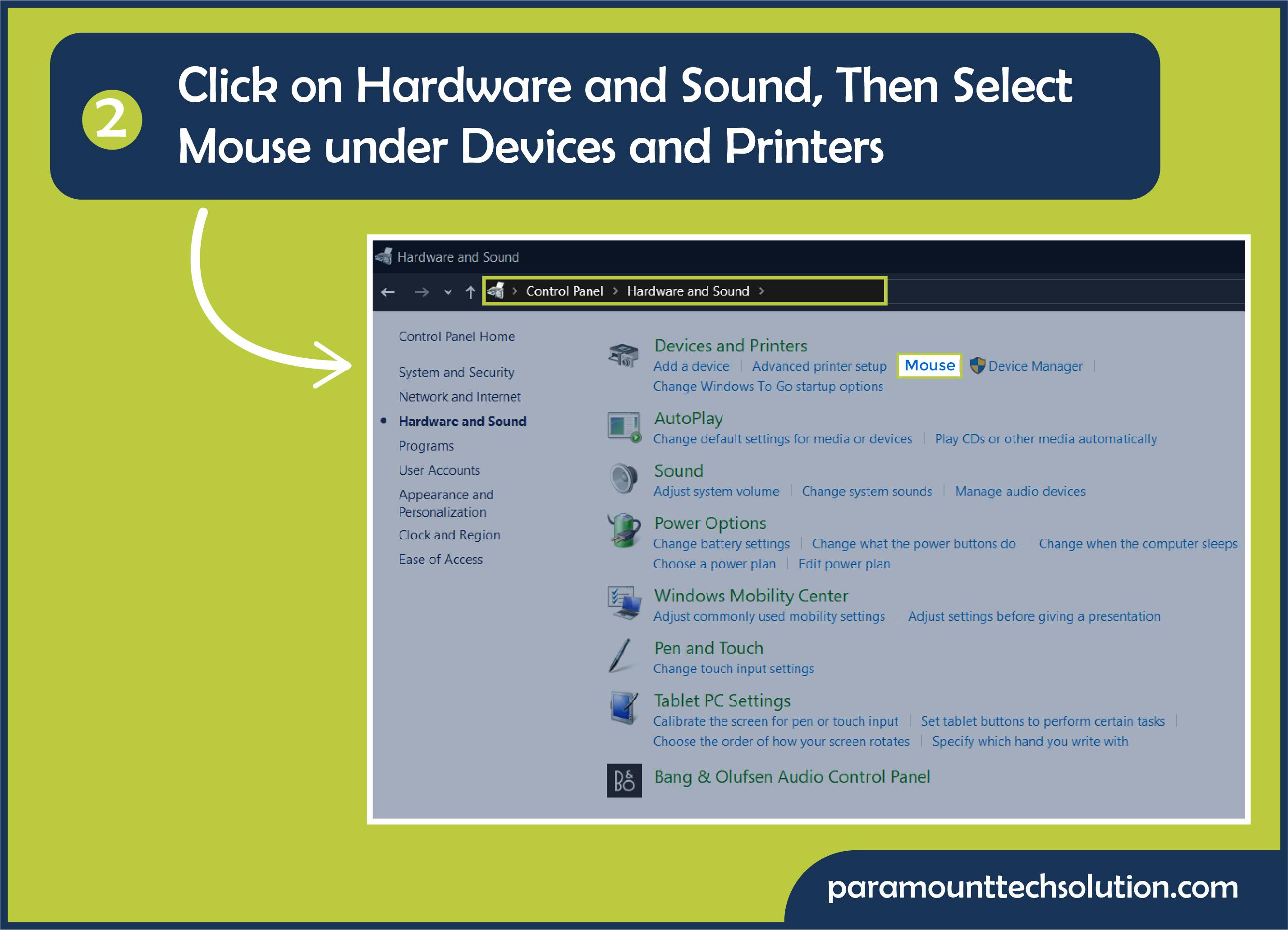 Click on Hardware and Sound