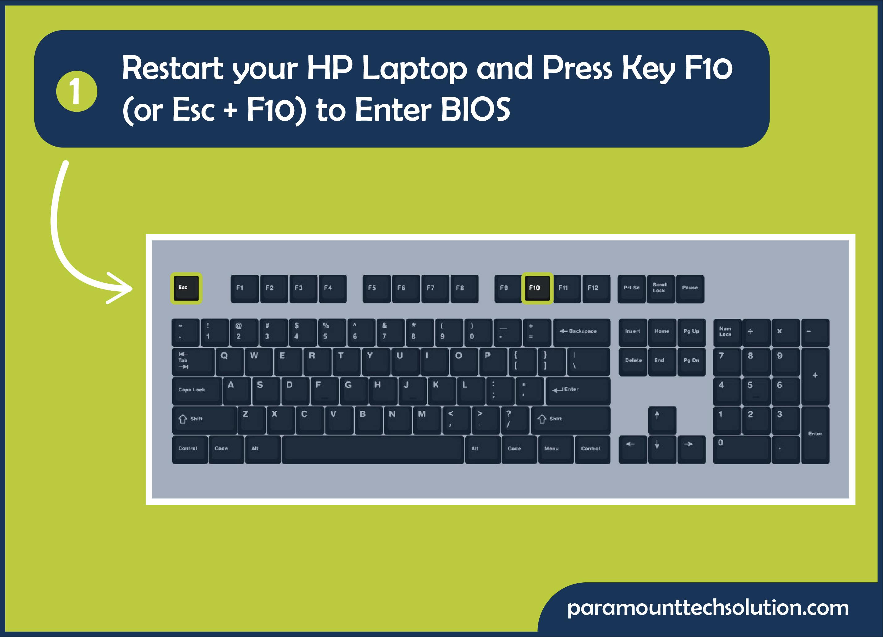 Restart your HP laptop and press key F10