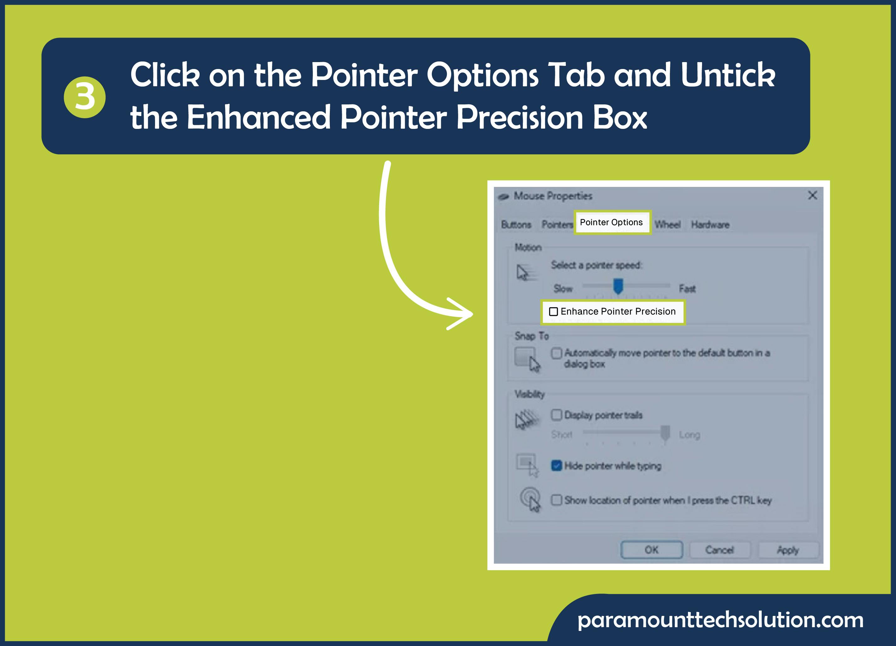 Click on the Pointer Options tab