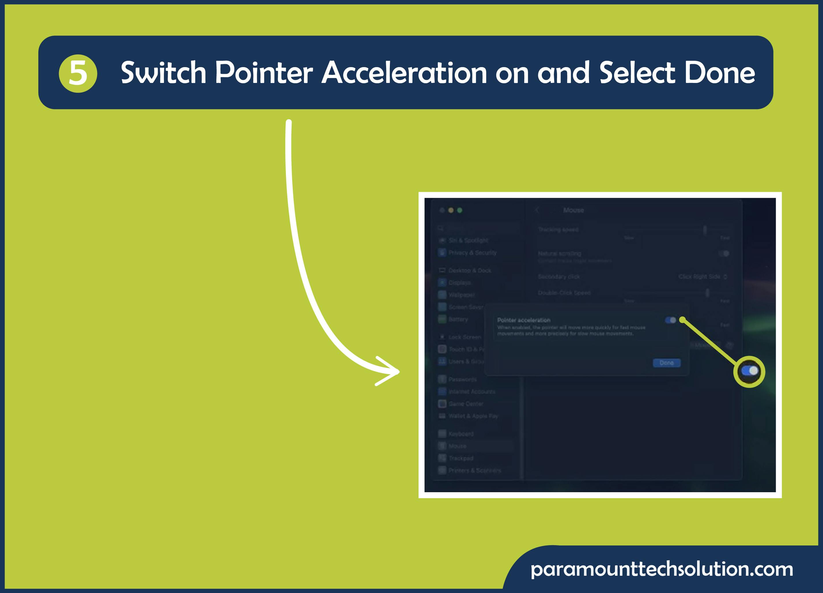 Switch Pointer acceleration on and select Done