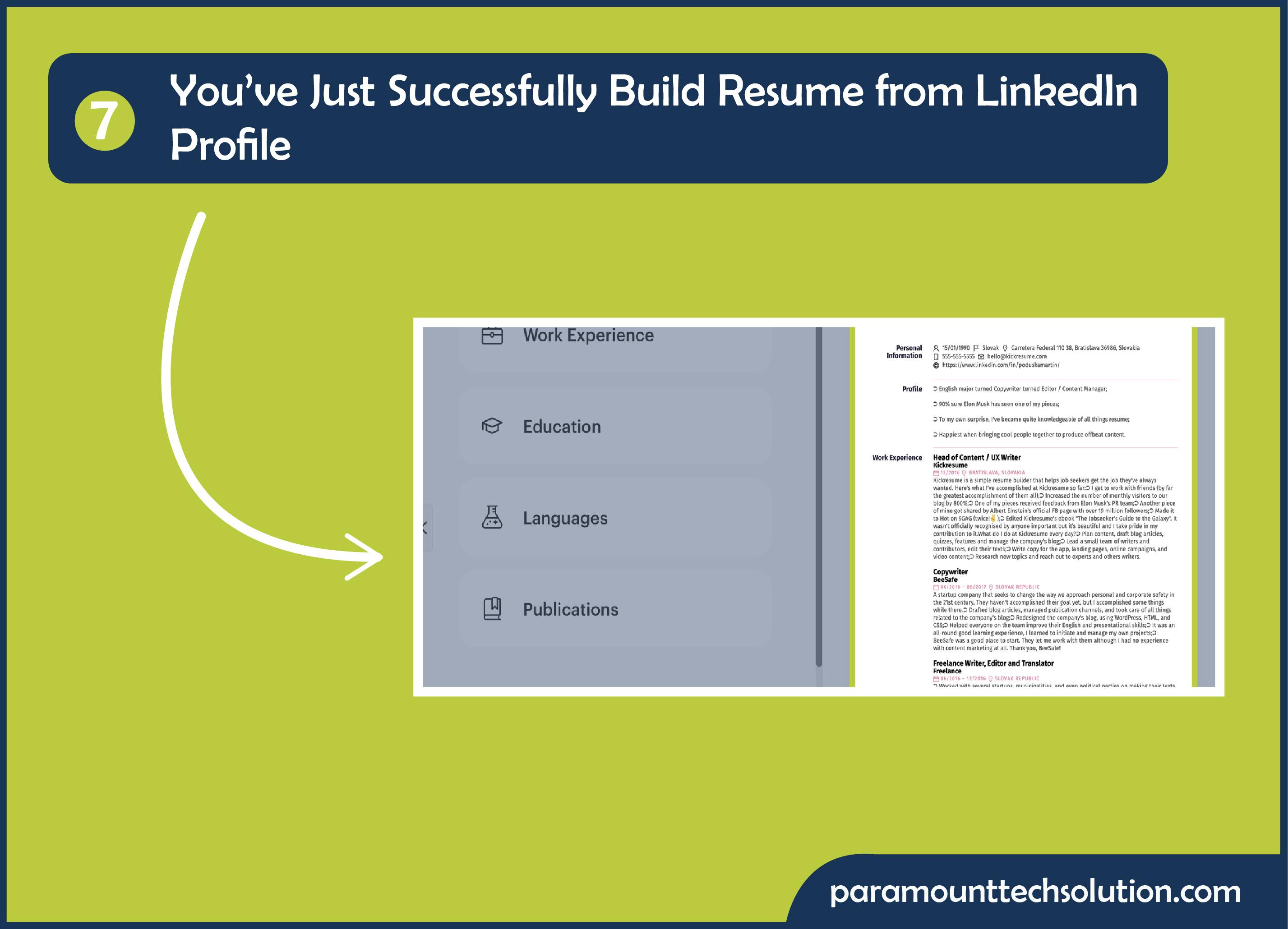 Use profile to build resume from LinkedIn profile