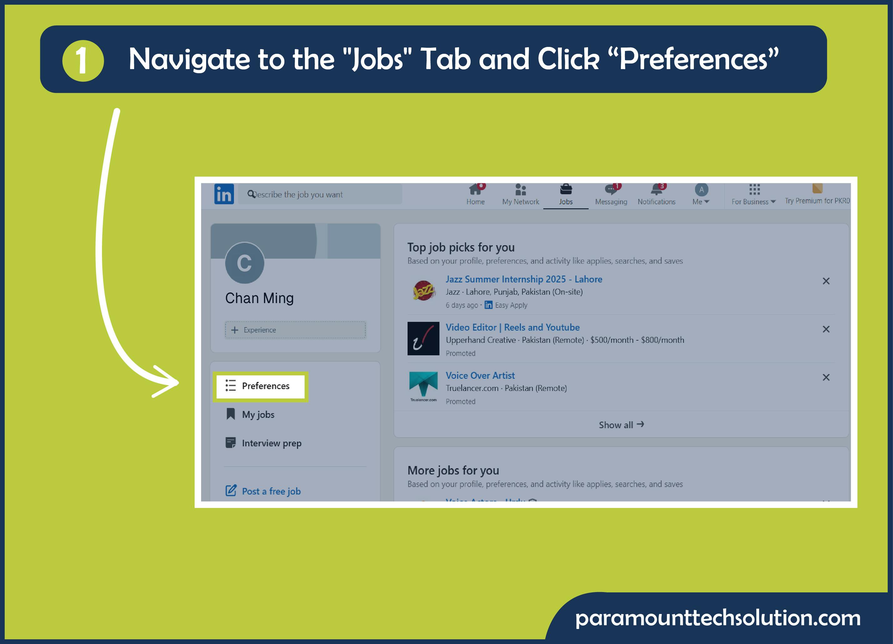 Click on the job preferences