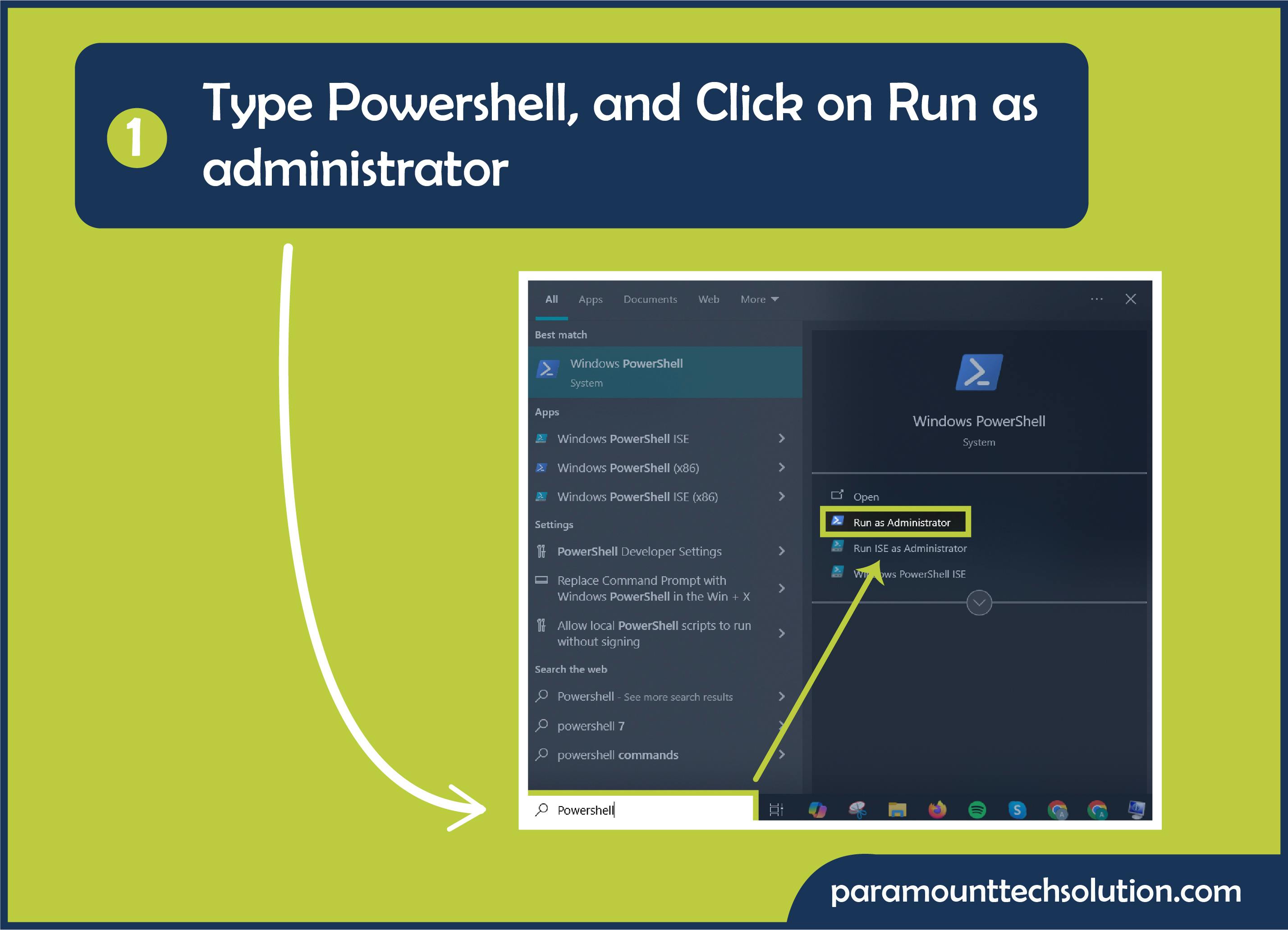 Type PowerShell and click on run as administrator