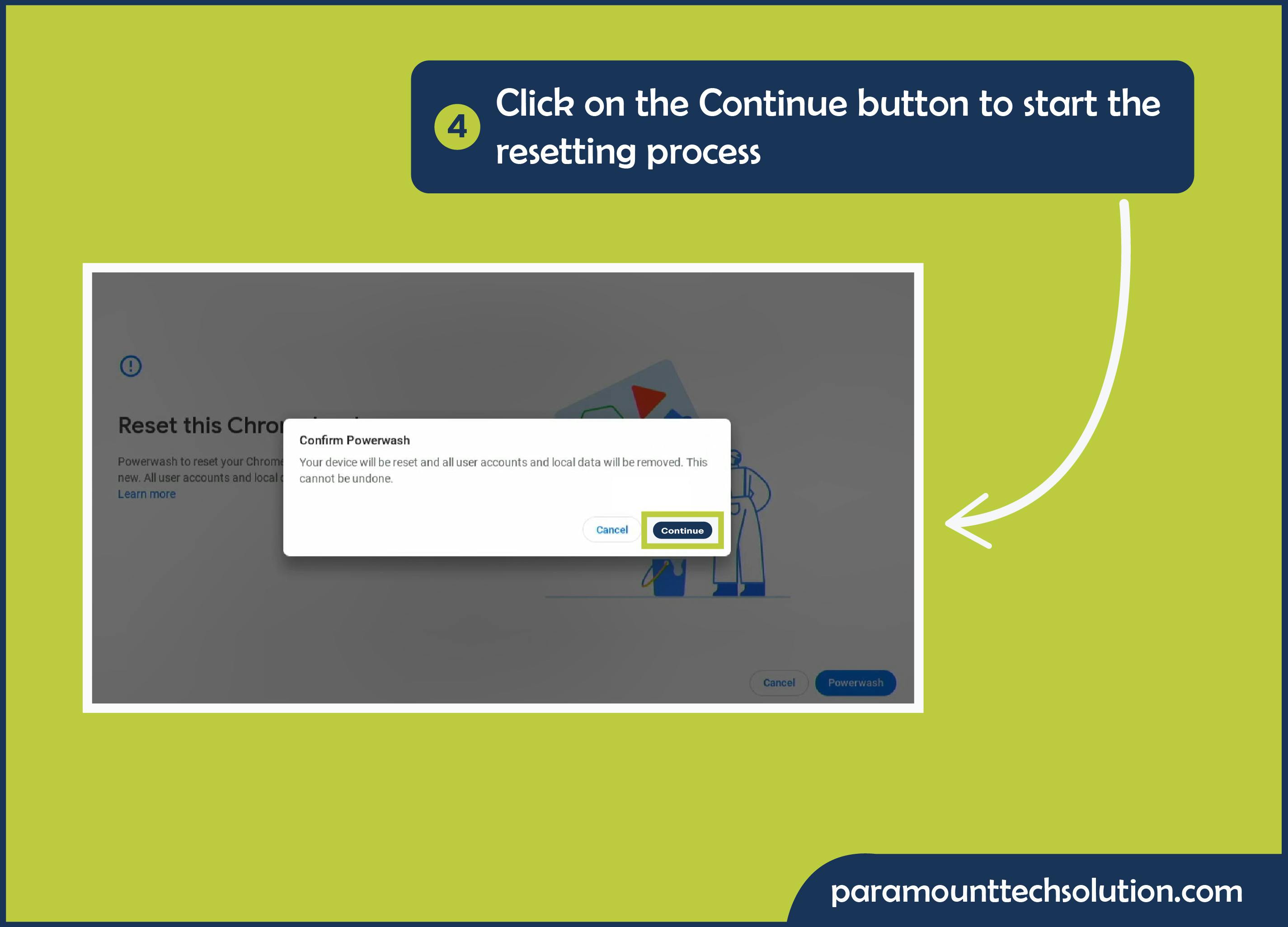 To complete the process continue button