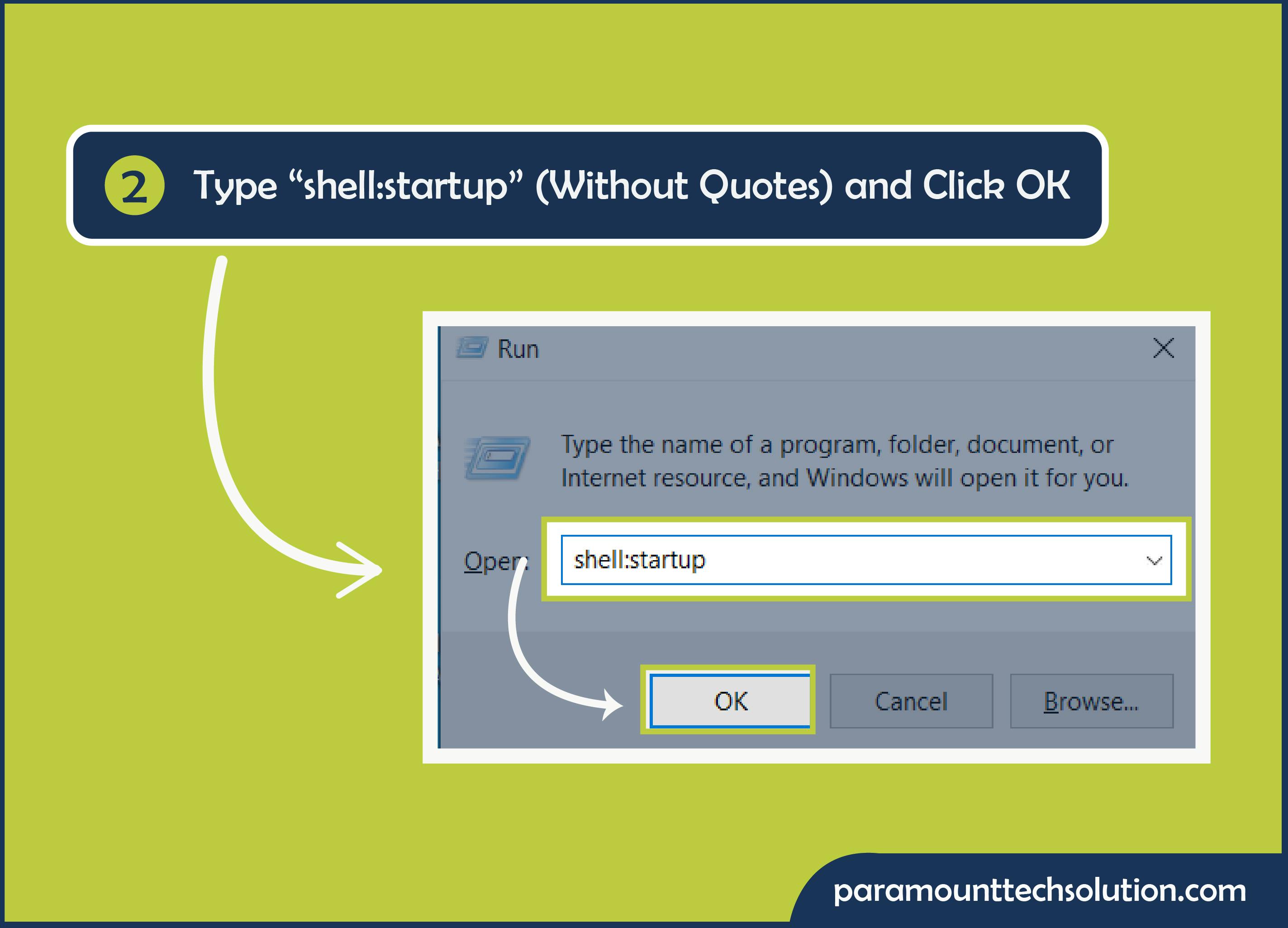 Type sheet:startup for command option and click on ok