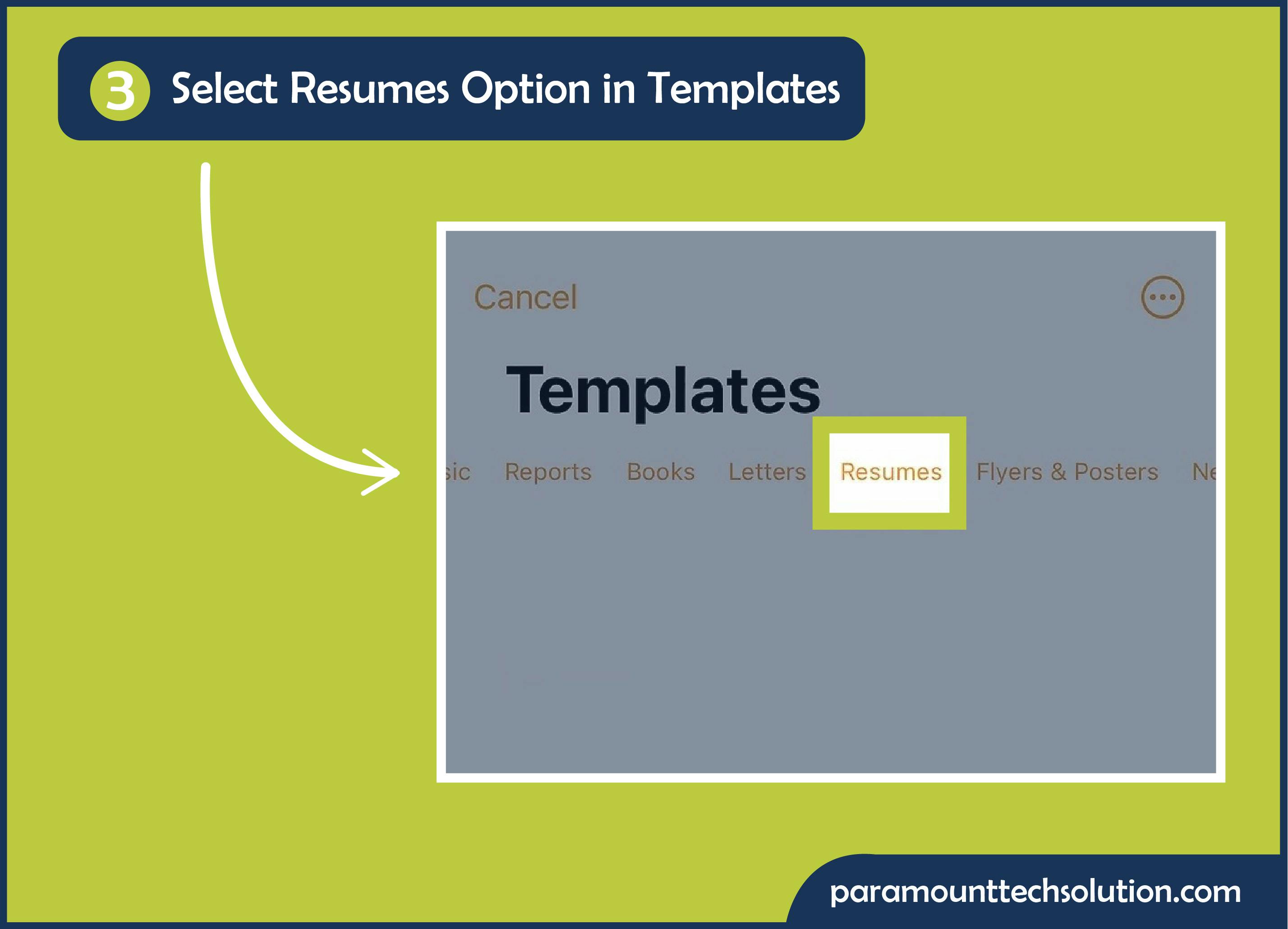 Select Resumes option in templates