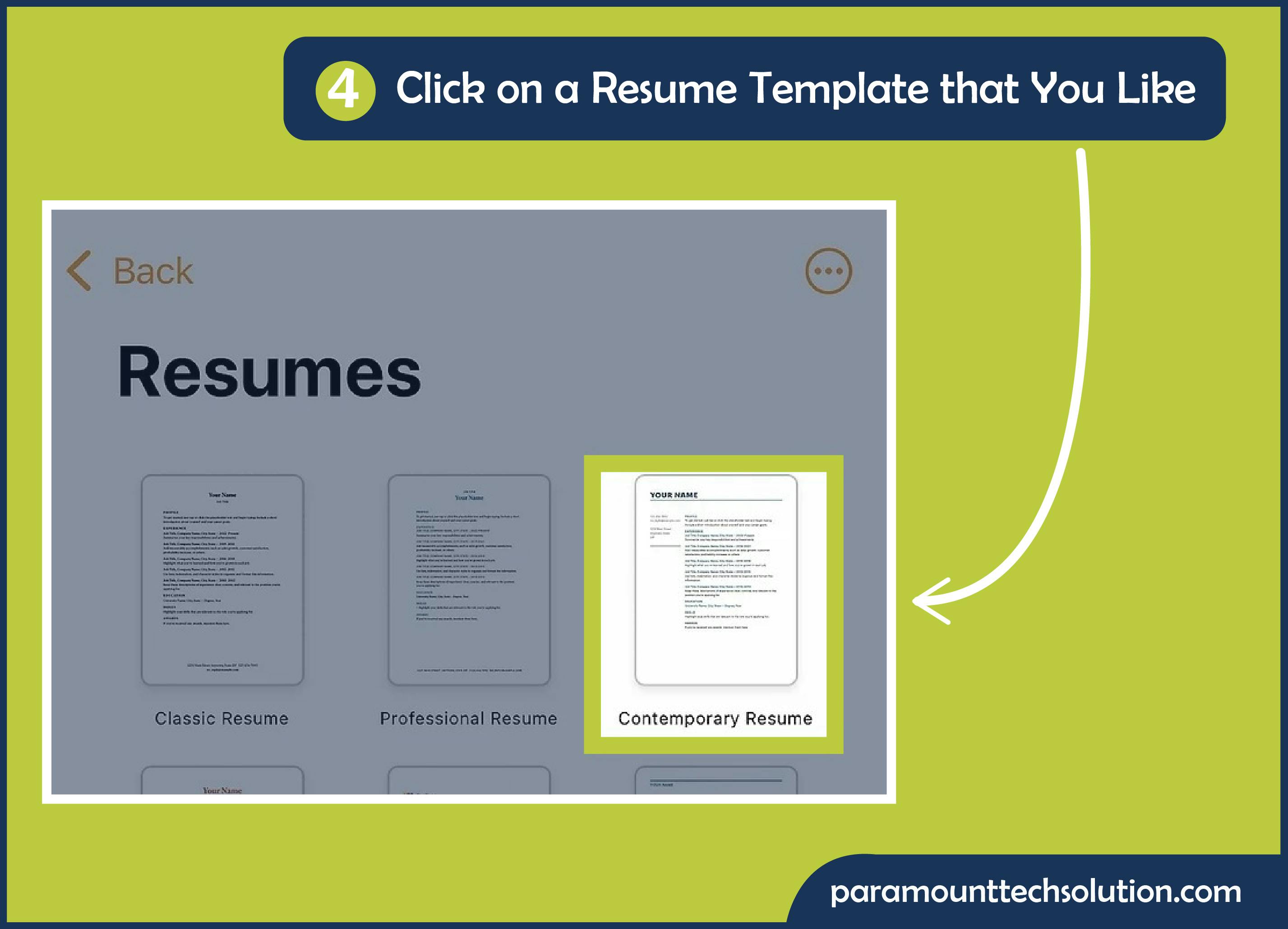 Click on a resume template