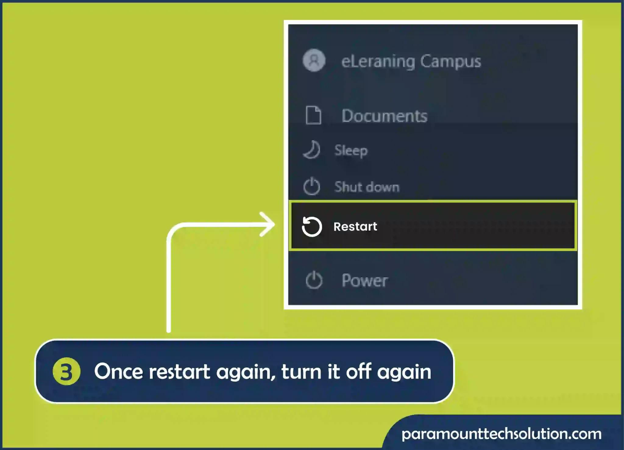 Once again restart, turn it off again.