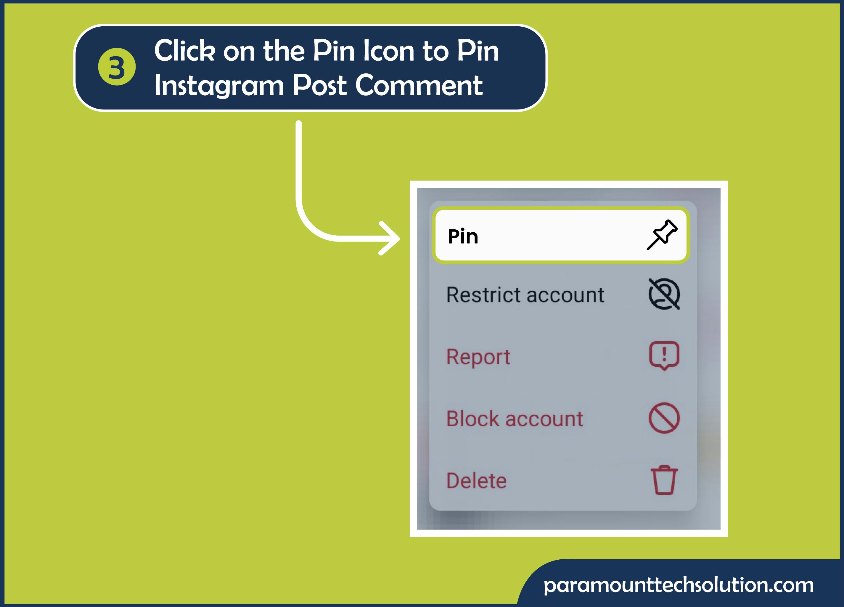 Click on the pin icon to pin Instagram post comment using android device