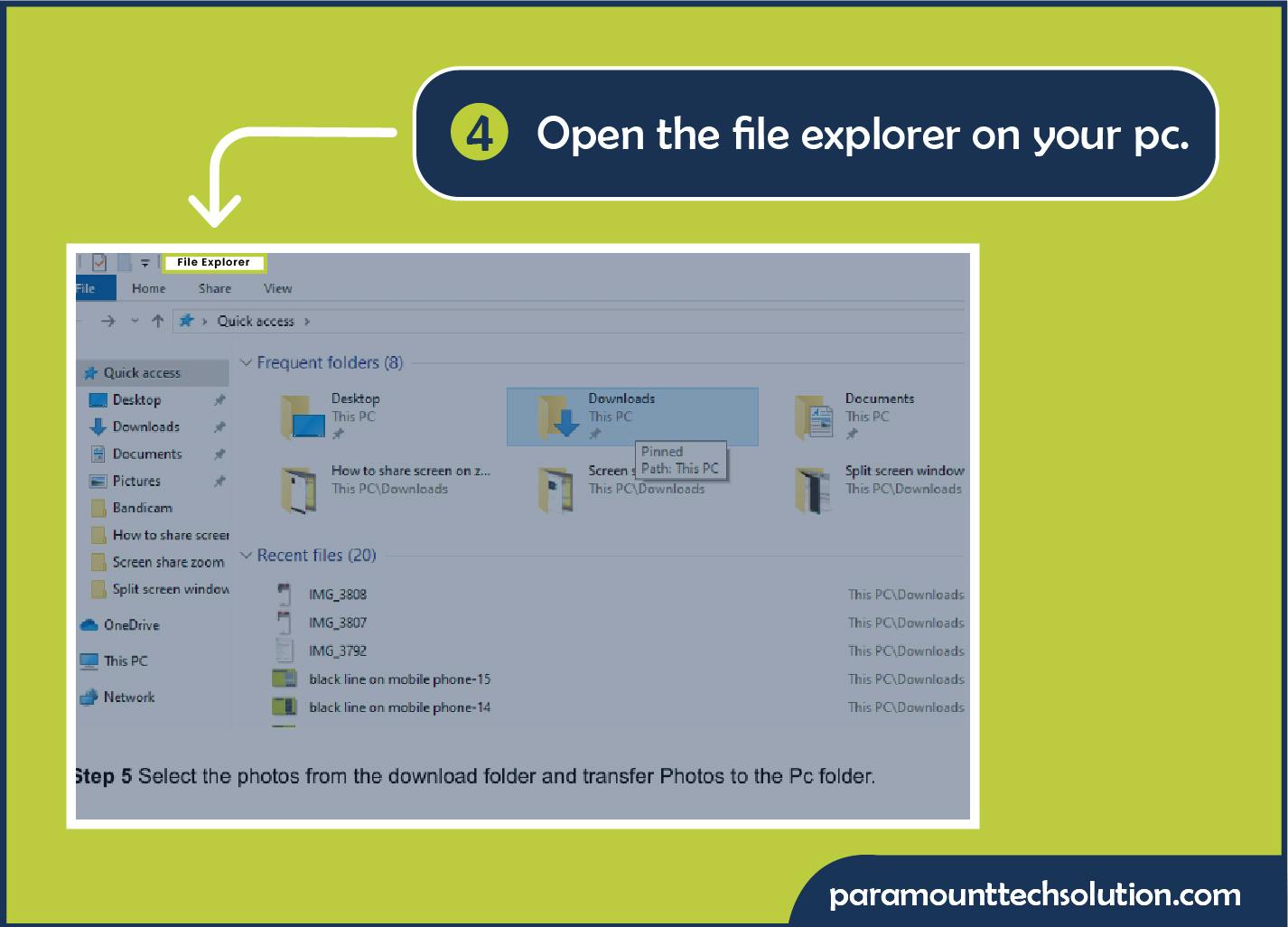 Open file explorer on your PC to transfer photos