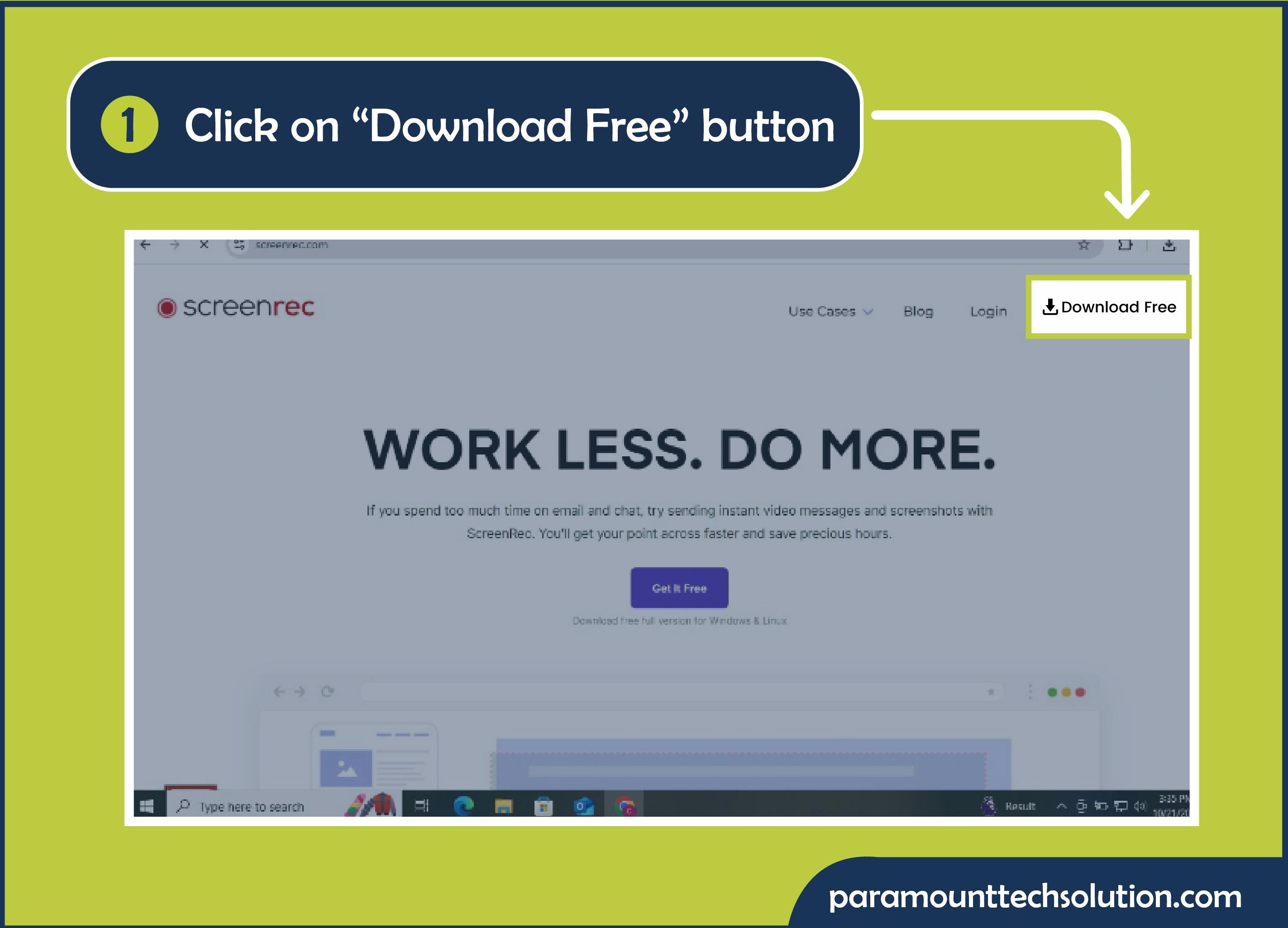 How to screenshot on dell laptop using third-party tools Step 1: Download and install ScreenRec from its official website. Click on the “Download Free” button