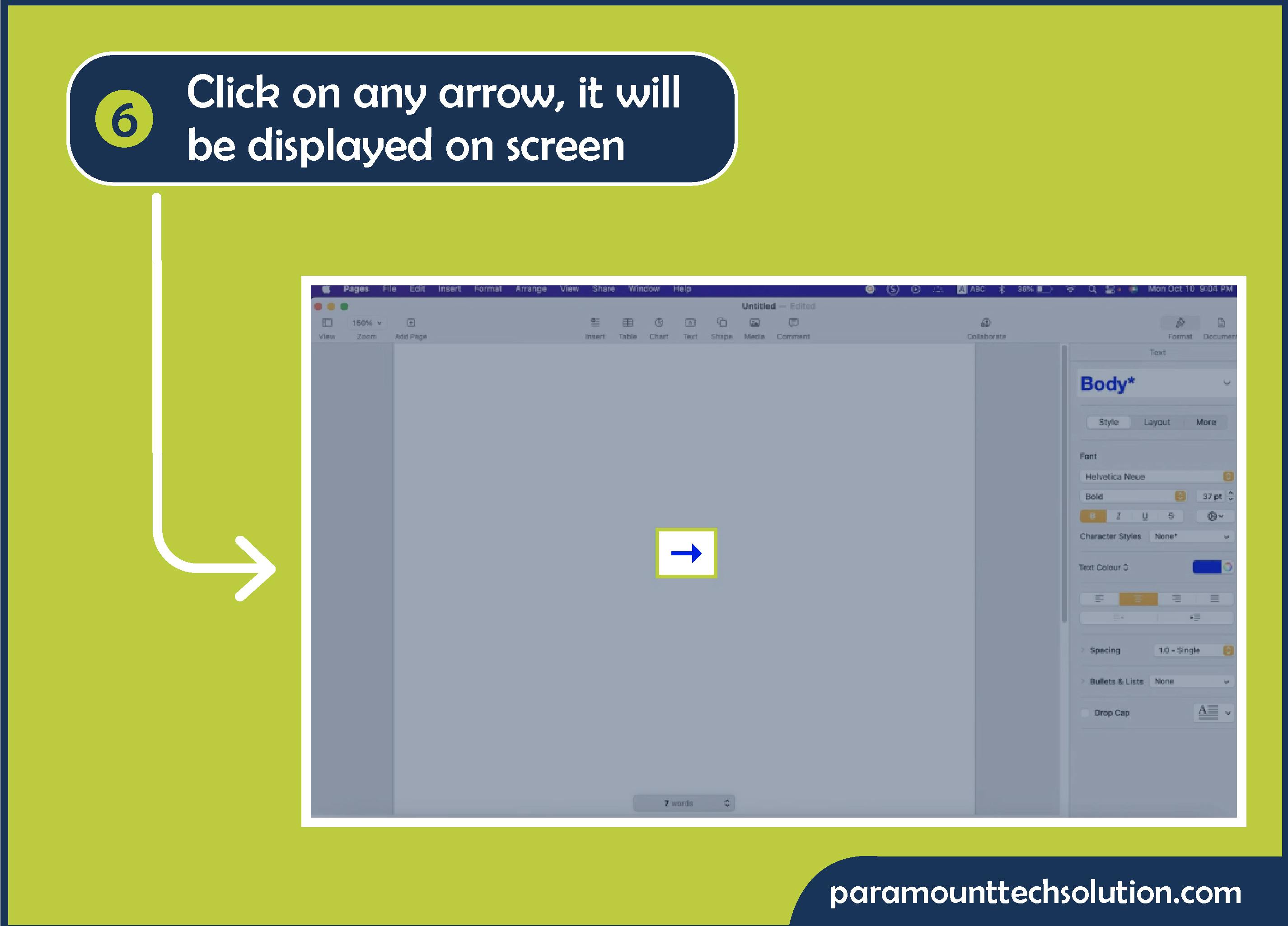 Step 6: Click on any arrow, it will be displayed on the screen. You can see a picture of an arrow pointing right
