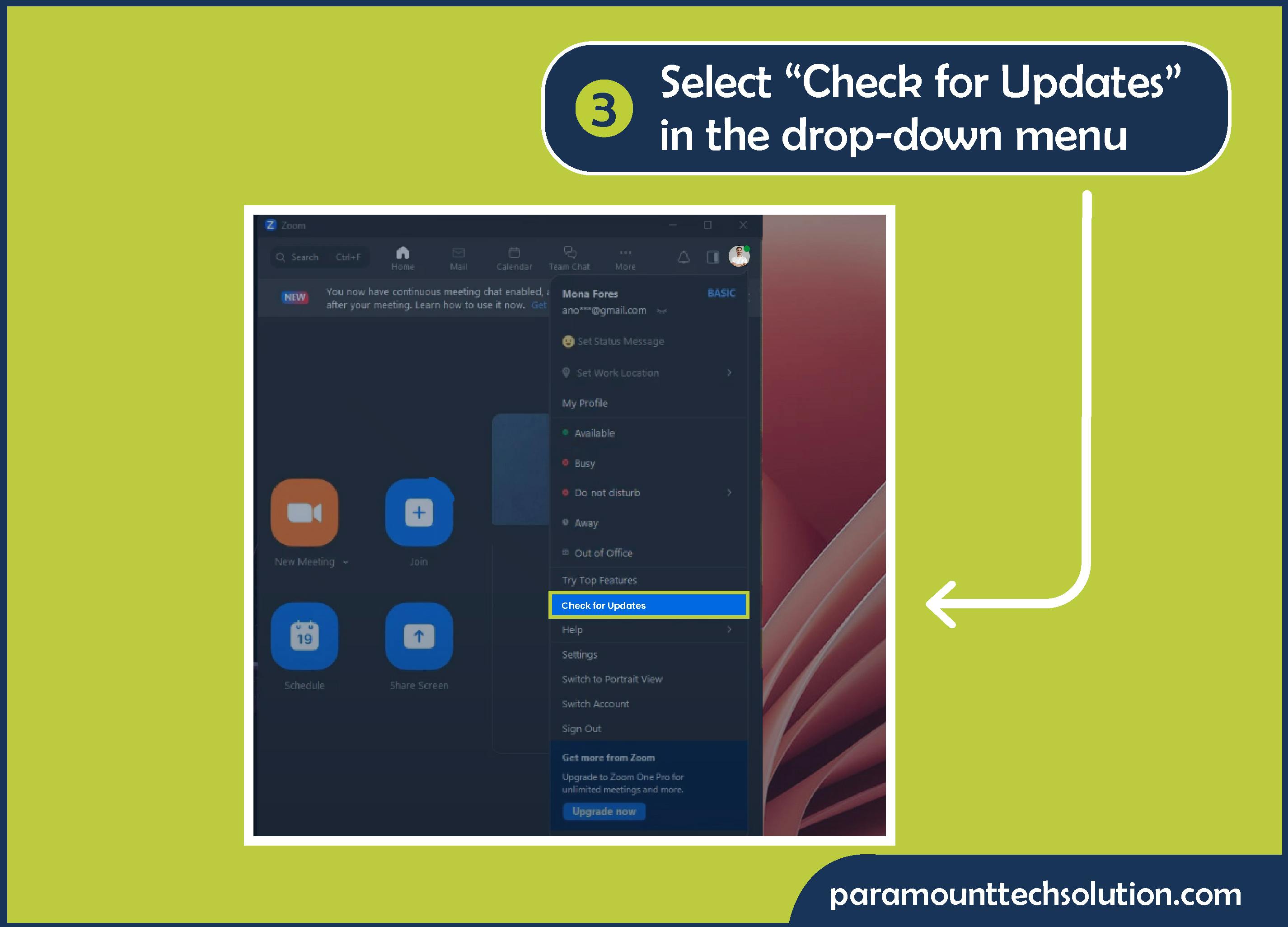 Step 3: Select “Check for Updates” in the drop-down menu