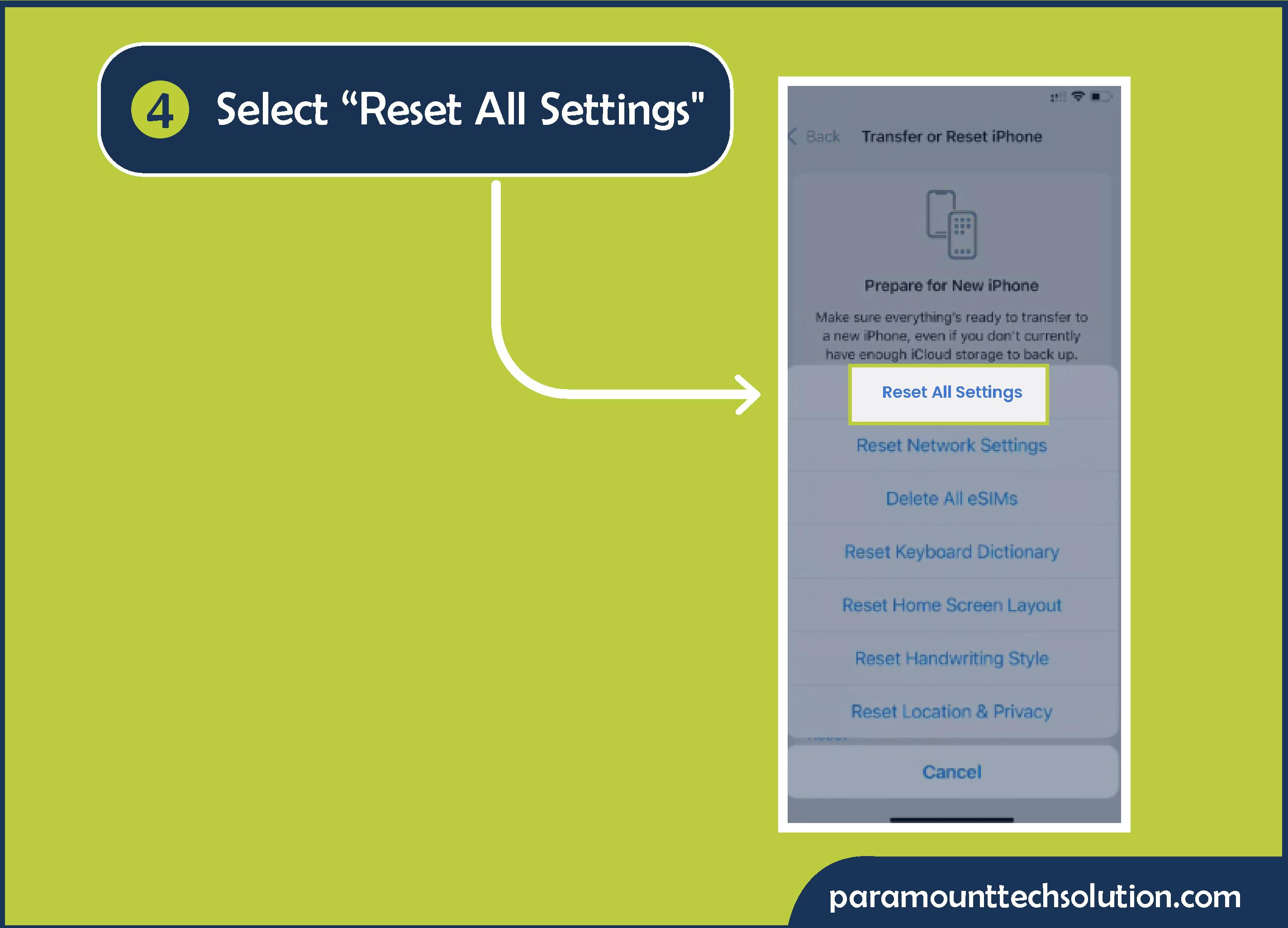 Step 4: Select “Reset All Settings&quot; when cellular network not available