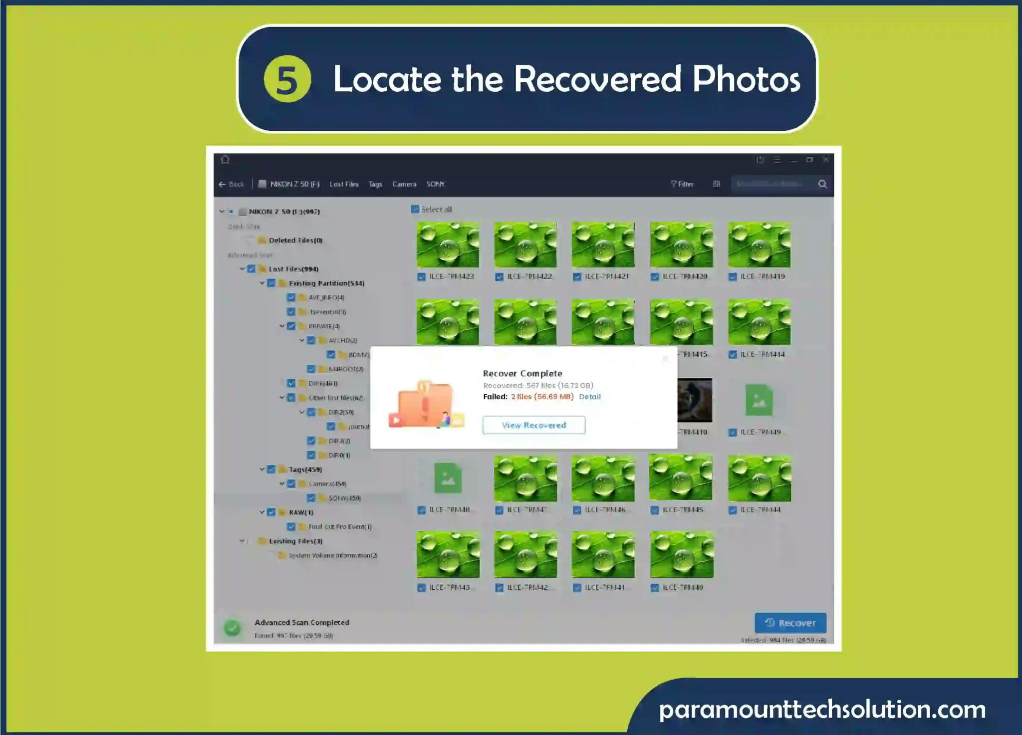 Locate the recovered photos you want to restore