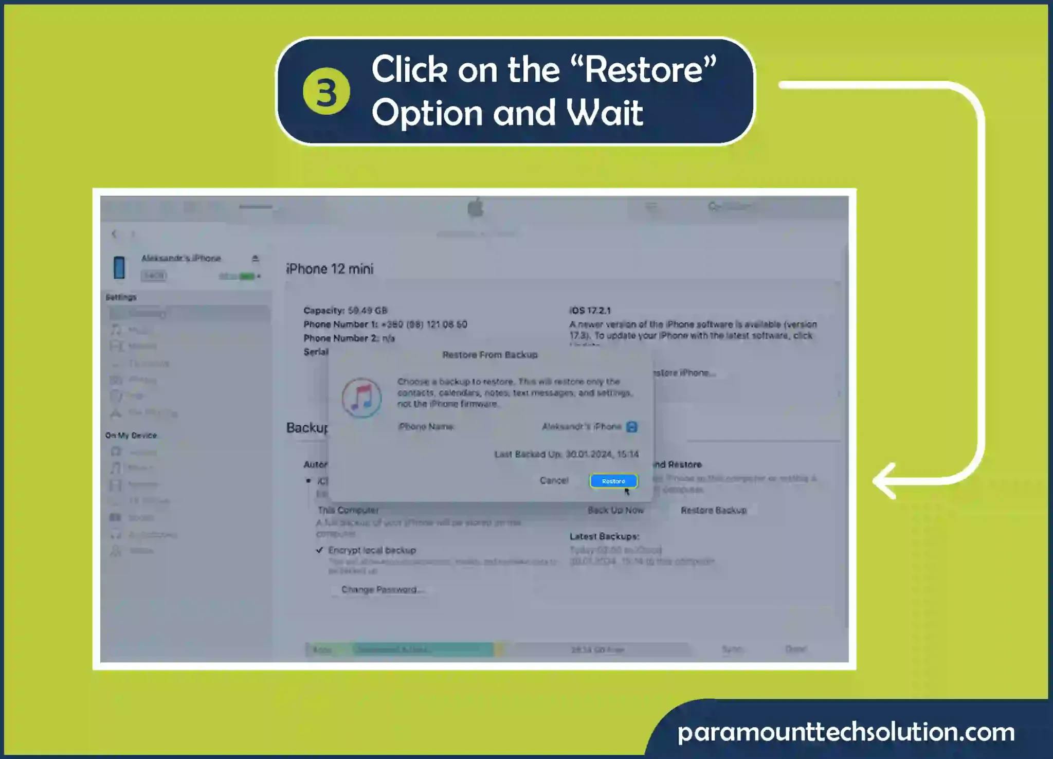 tep 3: Click on “Restore” option and wait