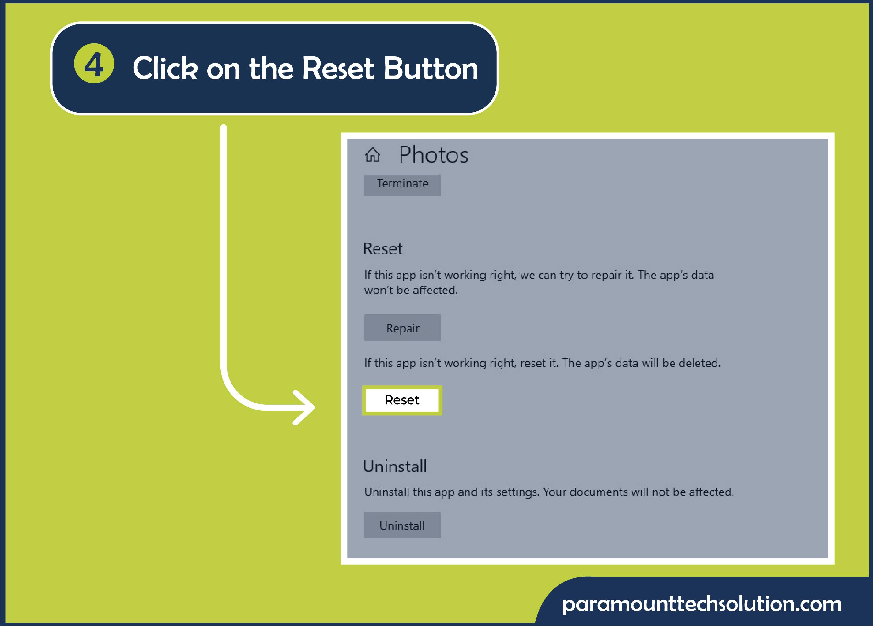 Step 4: Click on the Reset button. ase a pop-up appears, “don't have permission to save in this location” issue.