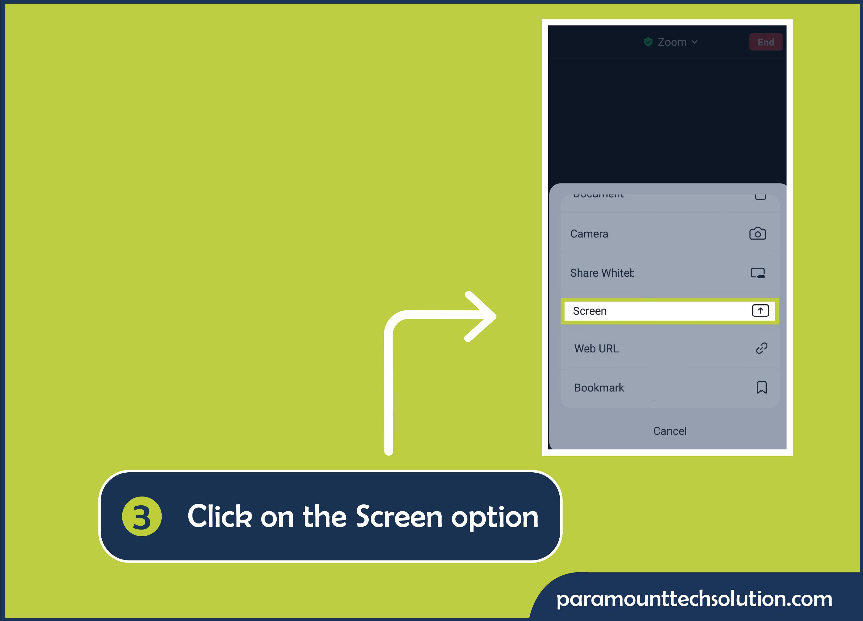 Click on the Screen option to share the screen.