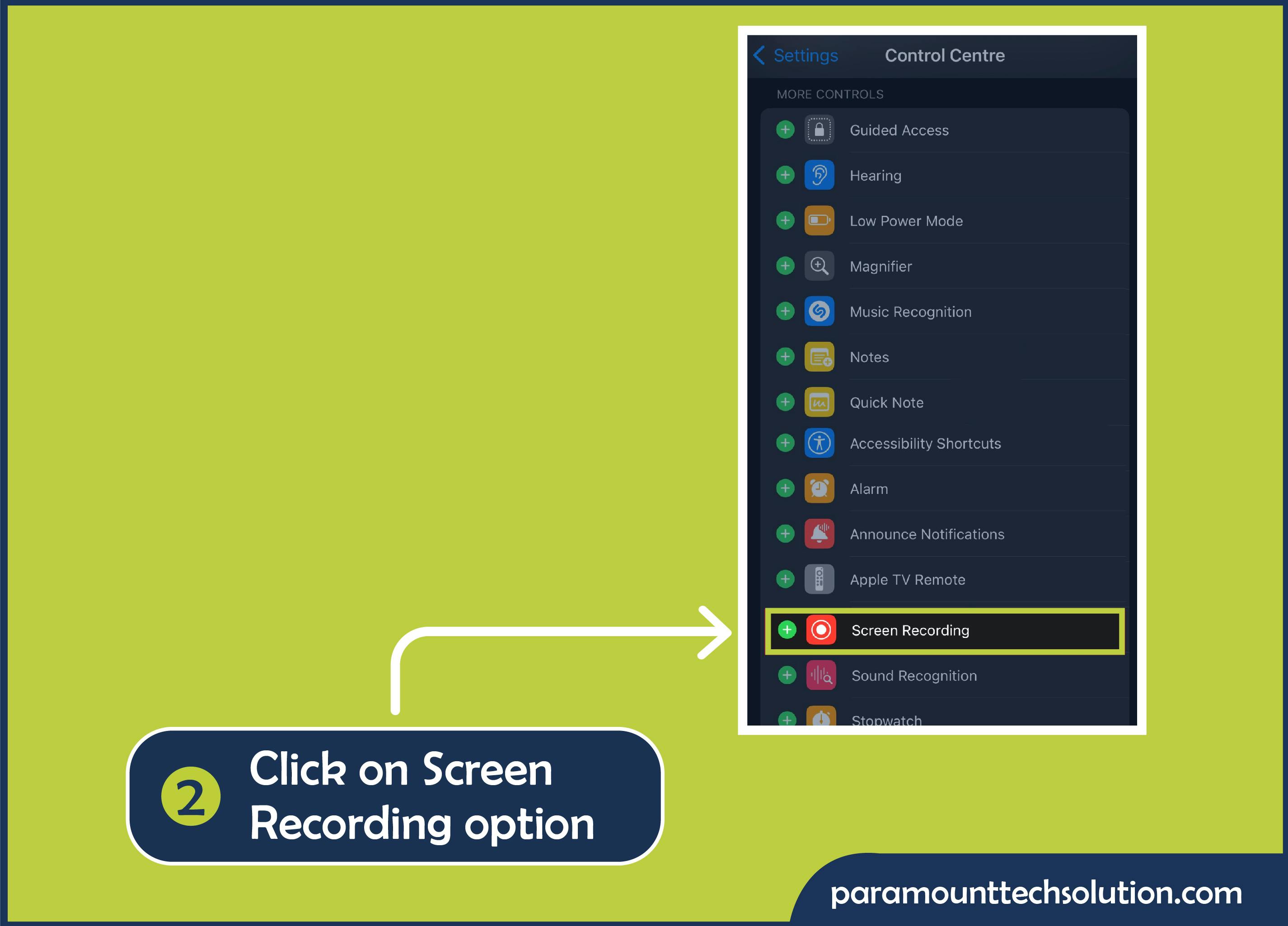 Step 2: Click on Screen Recording option.