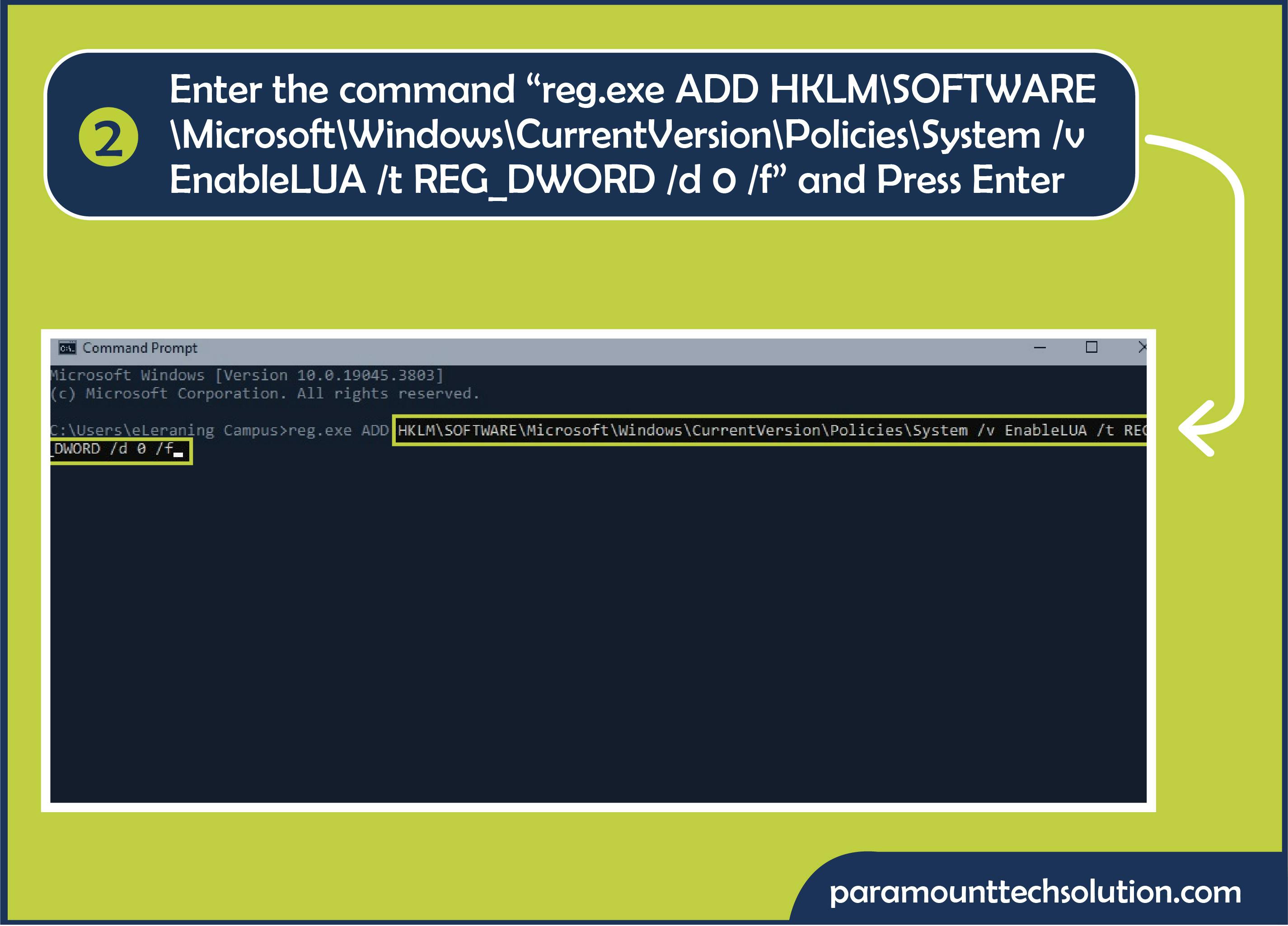 Step 2 To turn off UAC Windows 10 enter the command