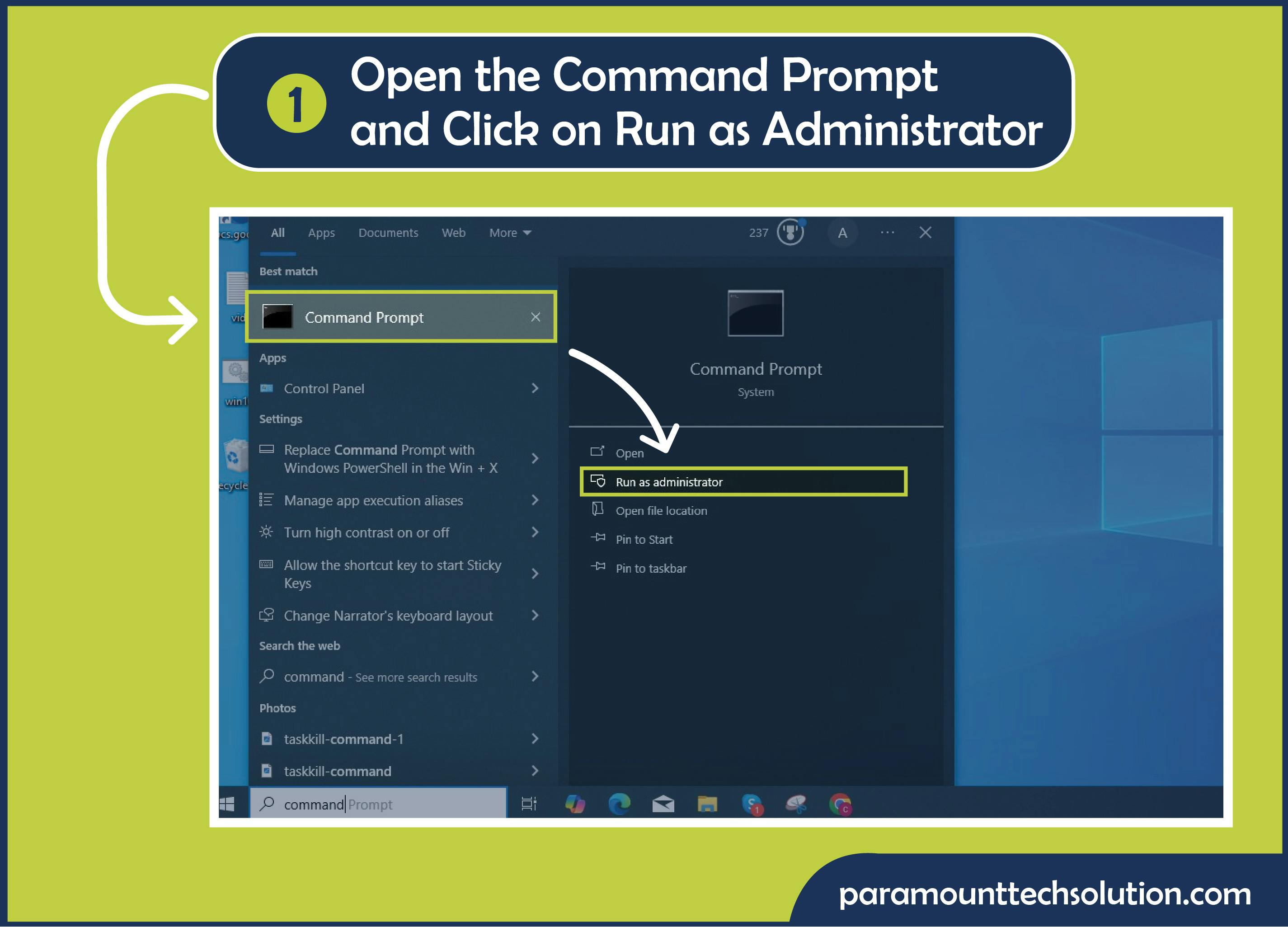 Step 1: To delete incognito browsing history open the Command Prompt and Click on Run as Administrator
