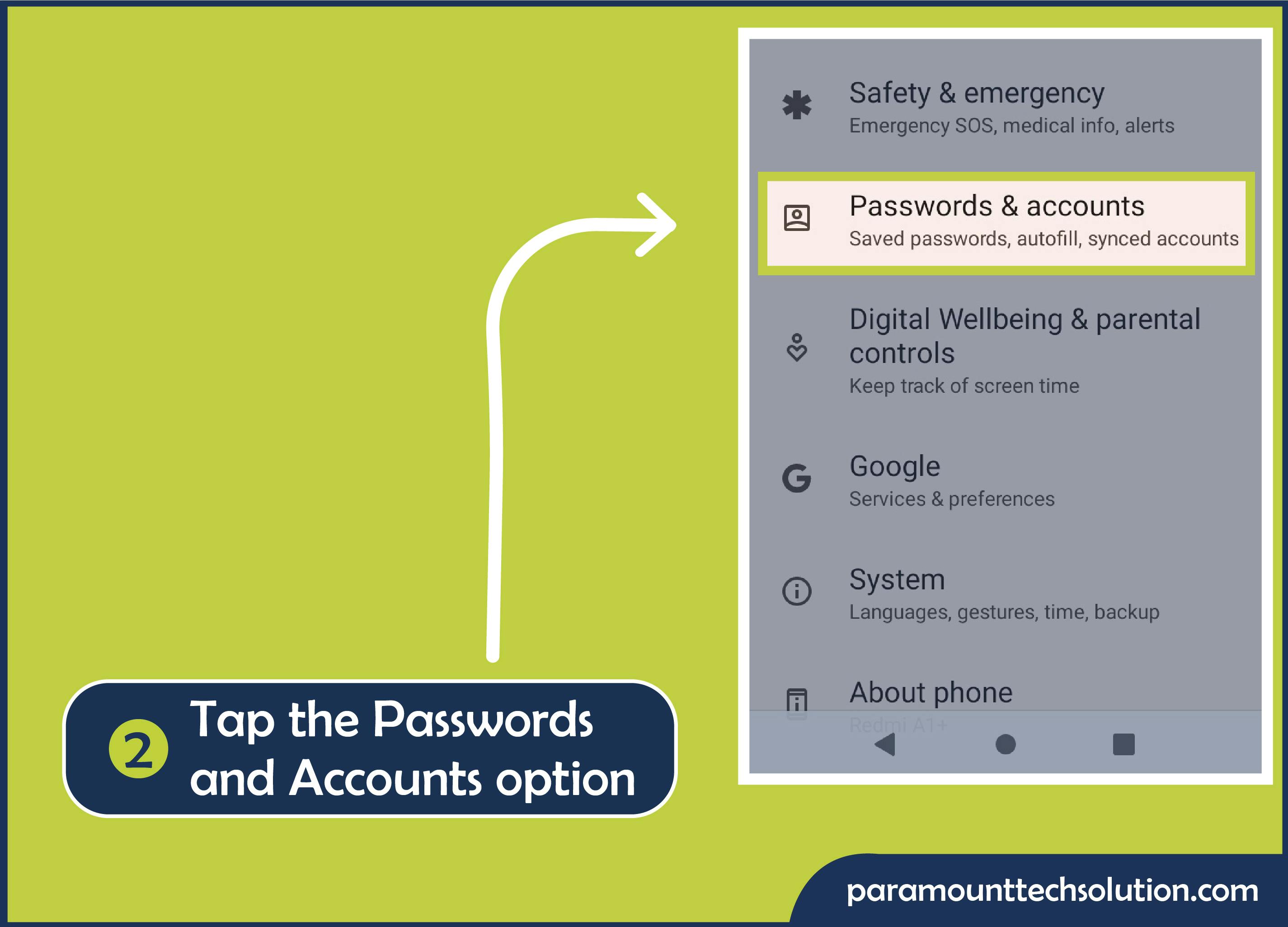 want to You see mail Step 2: Click on the Passwords and Accounts option.