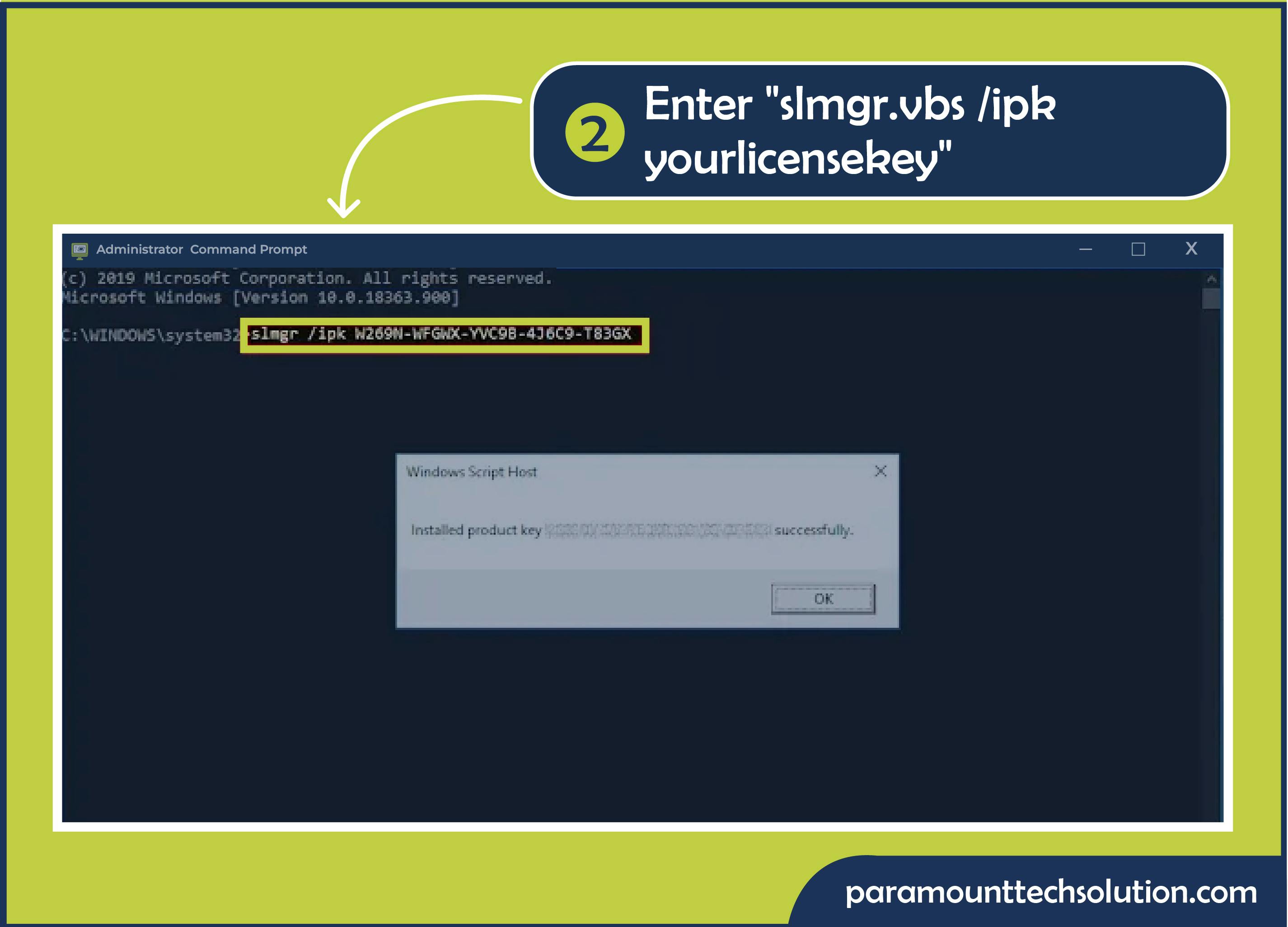 Step 2: In the command prompt to activate Windows